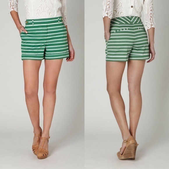 Anthropologie Meadow Rue Madison Women's Striped Saylor Style Green Shorts 0