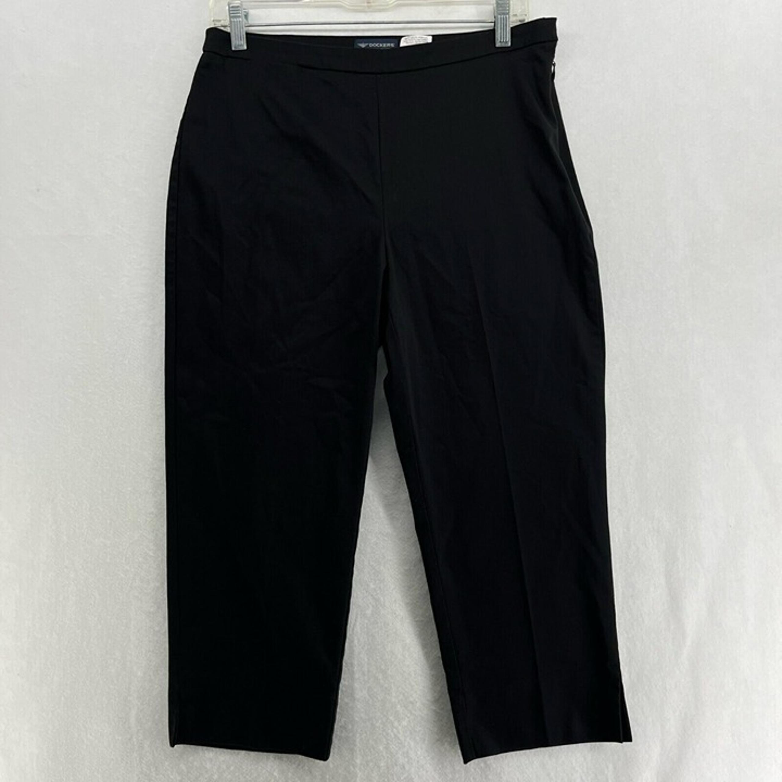 Dockers Capri Pants Women Sz 8 Black Stretch High Rise Zipper Casual Cropped