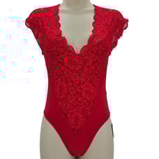 Free People We Are HAH Womans size XS Lady Like Bodysuit Rouge Red Lace NEW