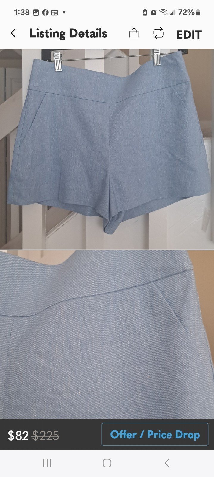 Alice&Olivia Donald Style high Waisted shorts in Chambrey sz10 Linen Blend EUC