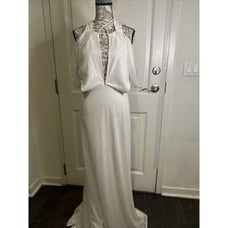 Mac Duggal NWT Halter Neck Open Back Sequin Gown in White