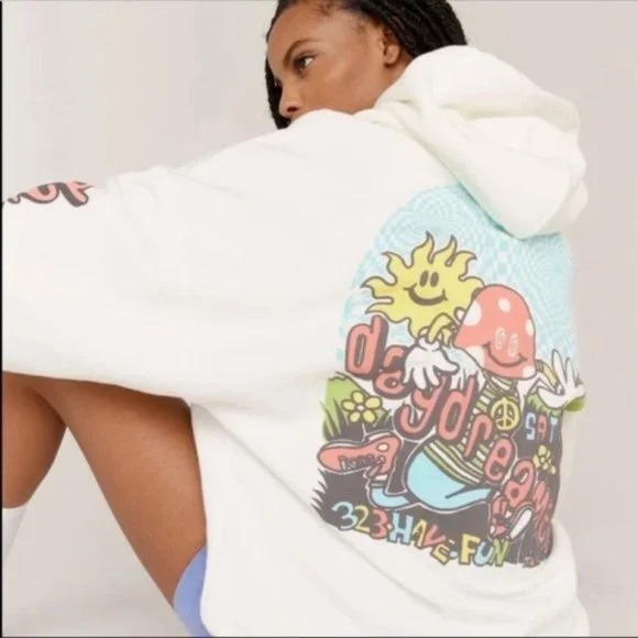 NWT DAYDREAMER Flyer White Mushroom Oversized Pullover Hoodie Sweatshirt