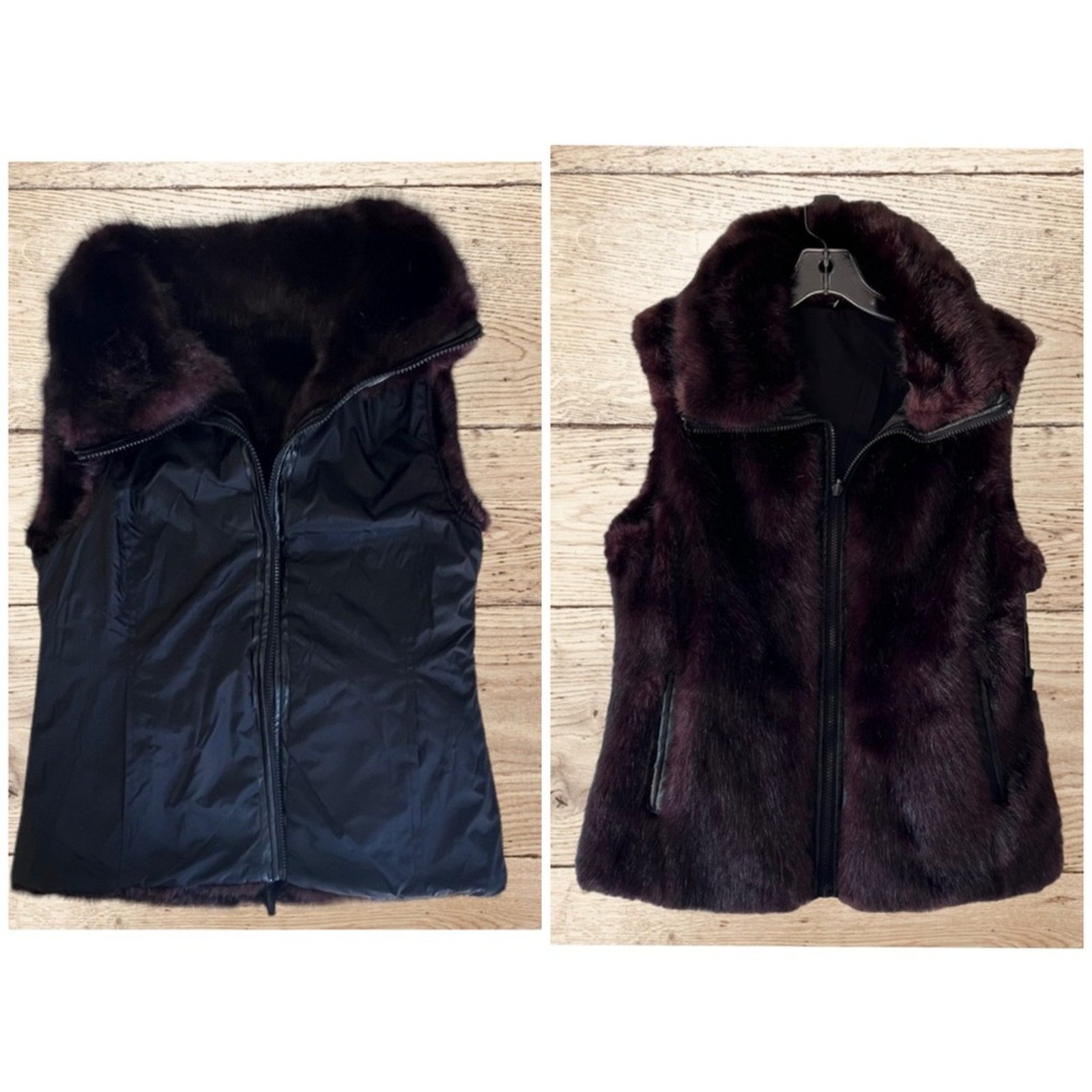 NEW Gallery reversible merlot fur vest with pockets