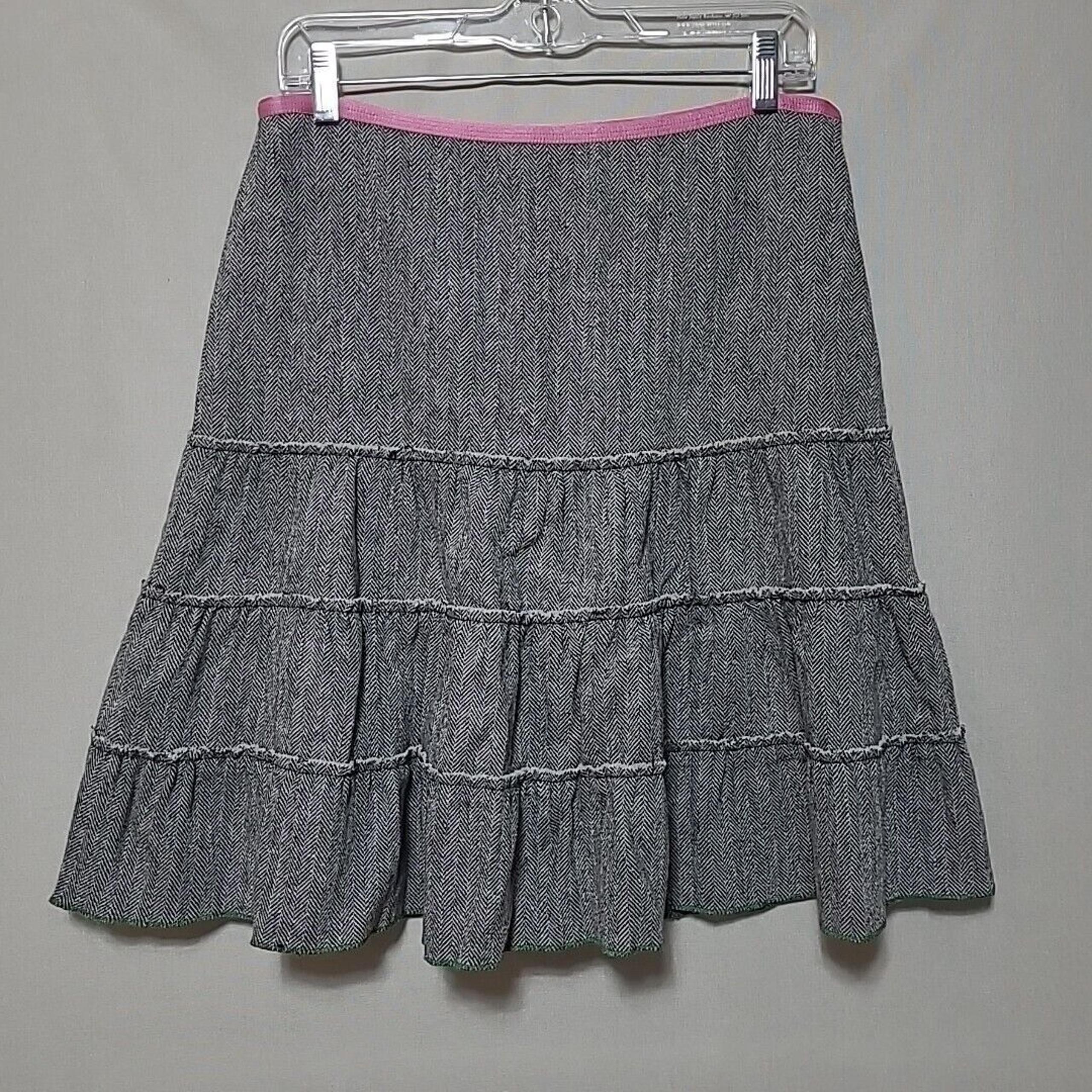 AMERICAN EAGLE Tiered A Line SKIRT Sz 6 Gray White Herringbone Wool Blend Lined