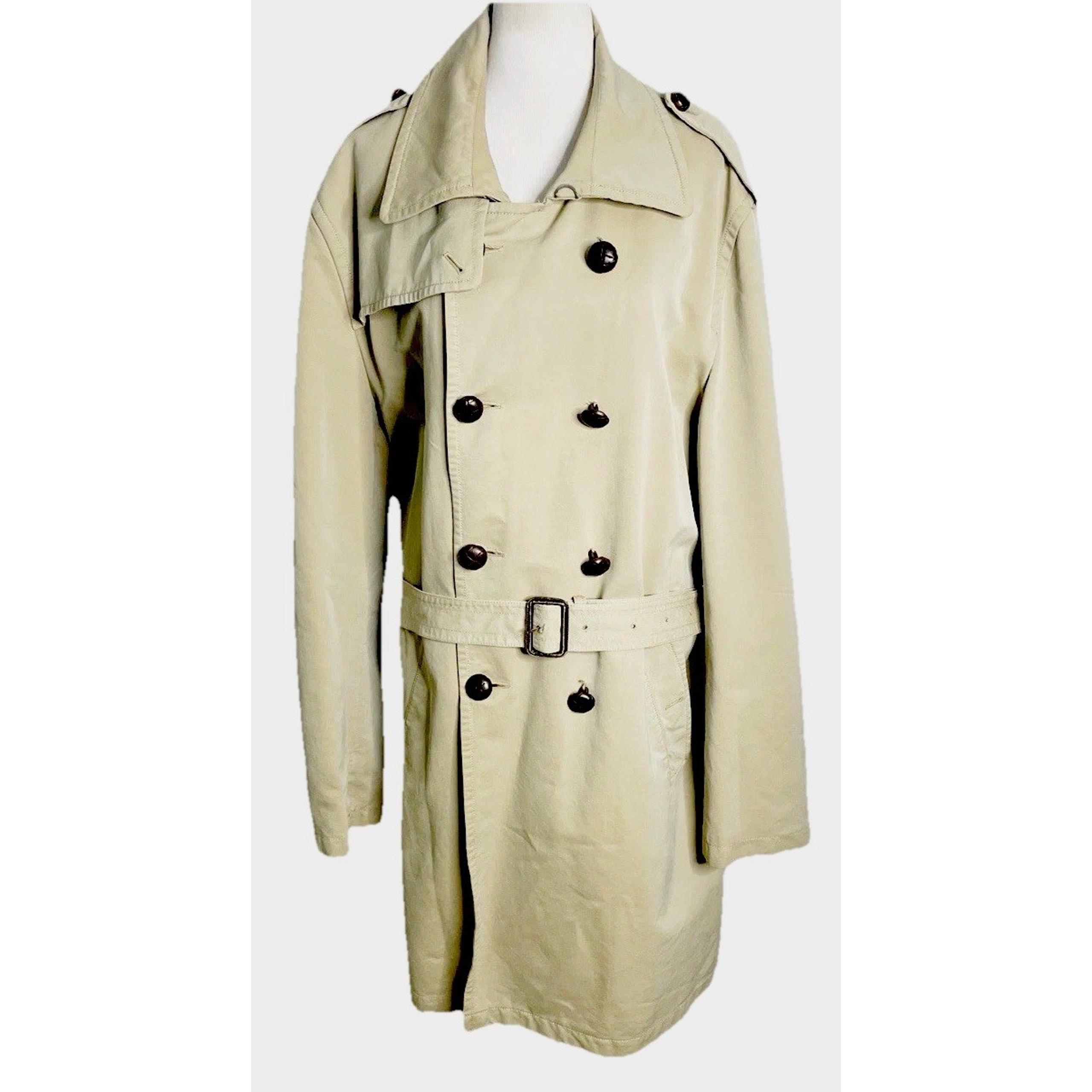 VINTAGE Y2K 2005 Banana Republic  Beige Belted Trench Coat  Wool Lining  XXL