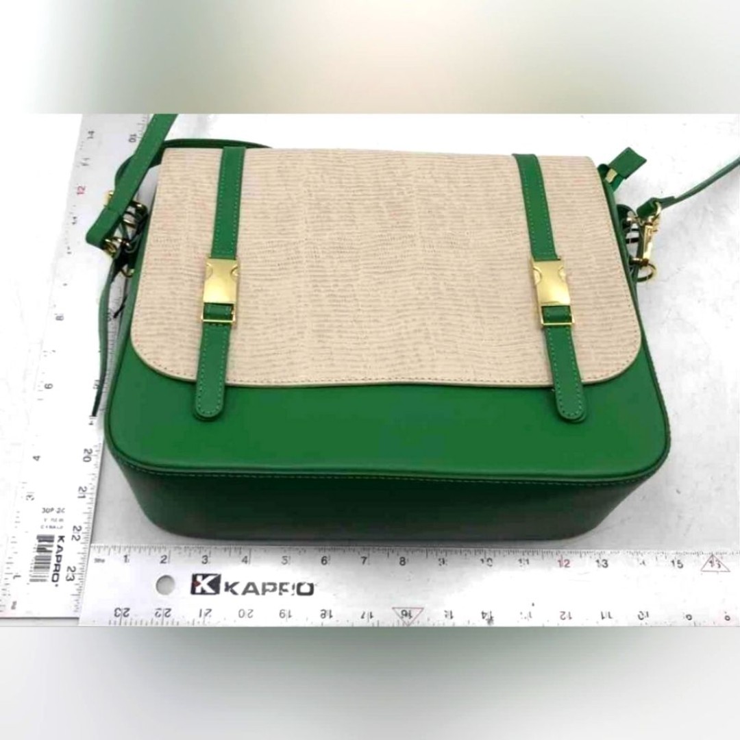 Valentina Fiore Italy Designer Green Tan Messenger Bag Laptop Briefcase Tote