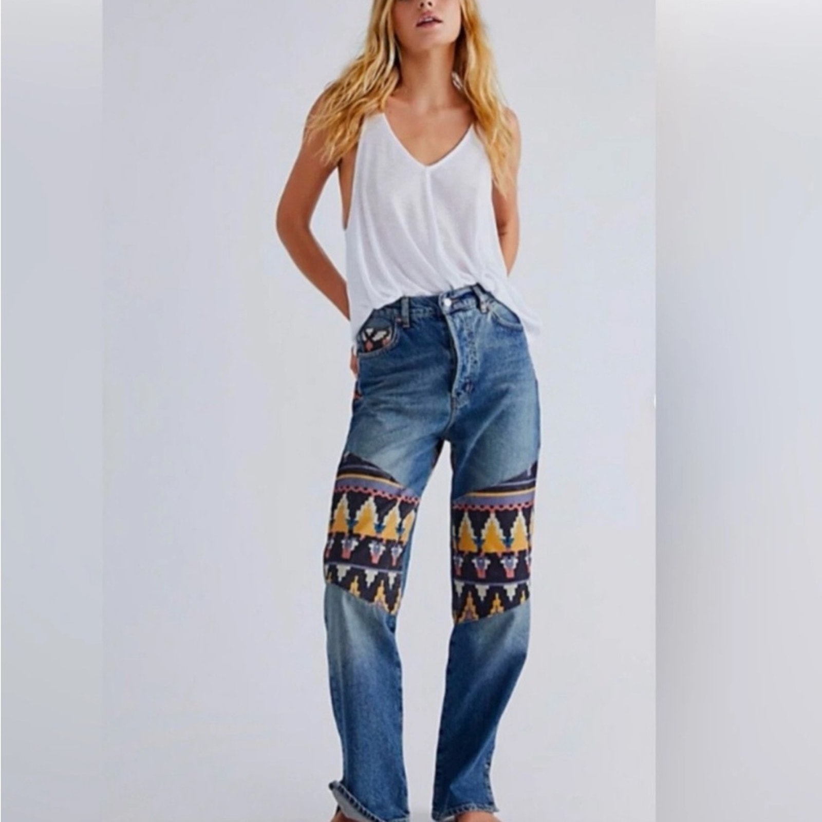 We The Free Rocky Mountain Corduroy Patchwork Aztec Jeans