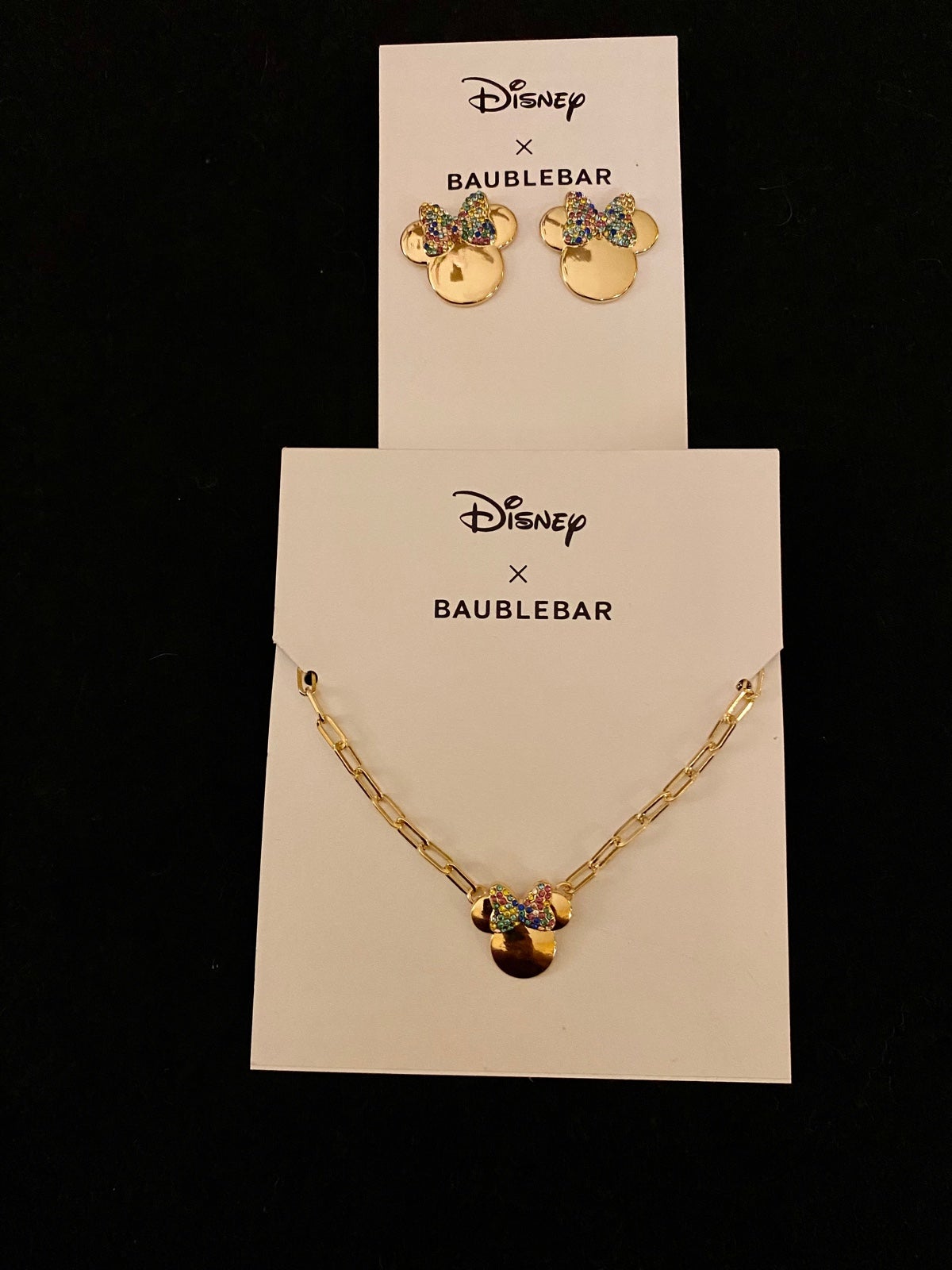 Minnie Disney pendant and Earrings Baublebar-18K Gold plated sterling silver NEW