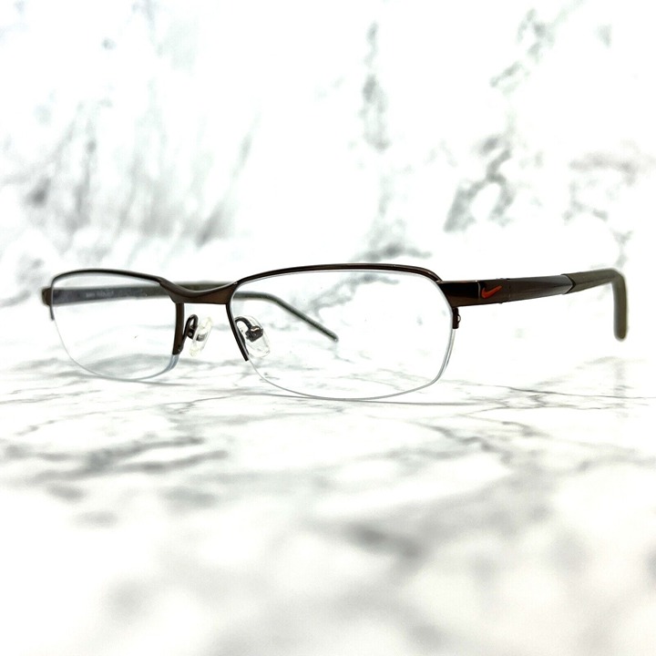 Nike Eyeglasses Frames 6021 259 Brown Swoosh Logo half rim 55-17-140