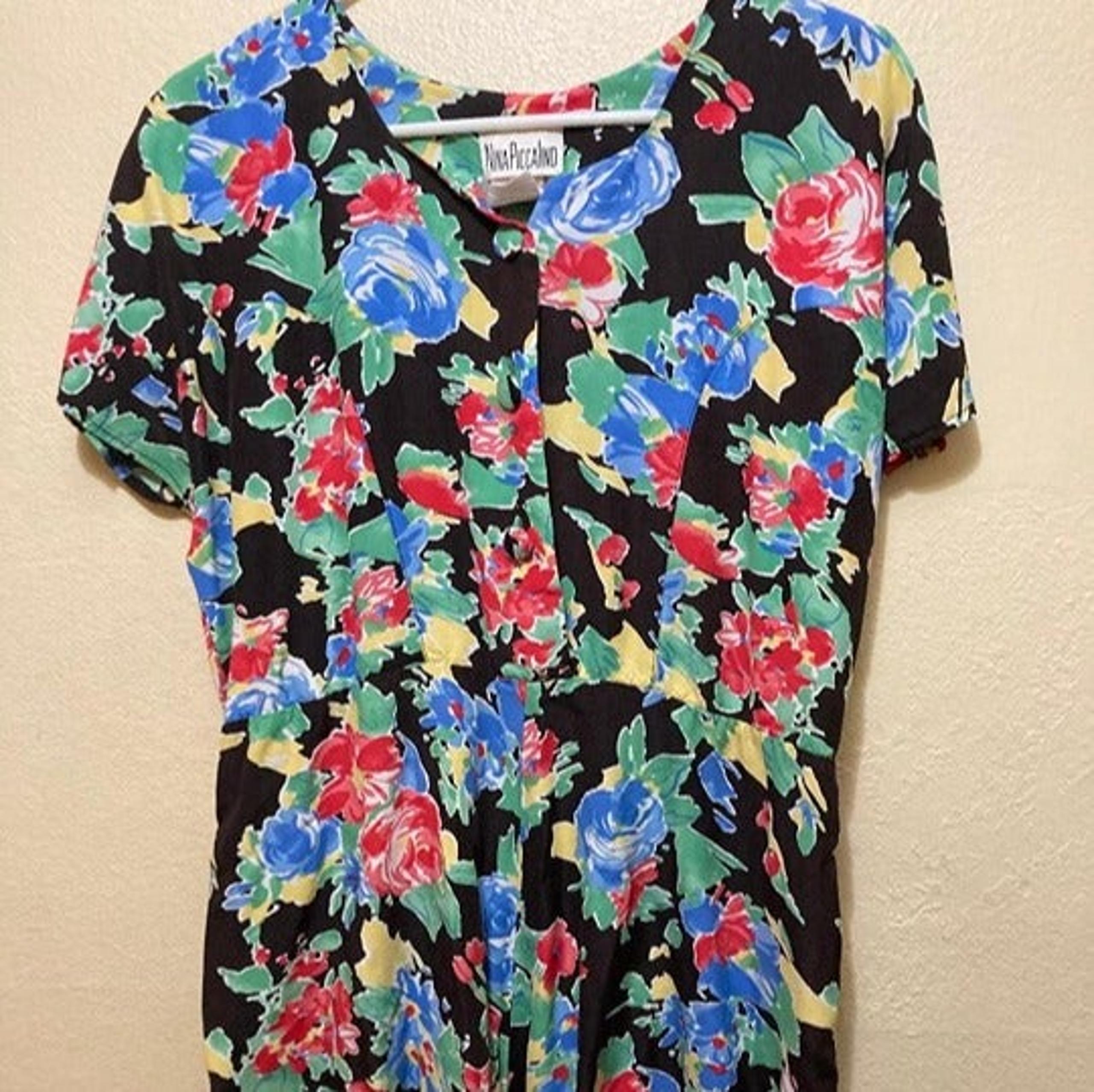 Vintage 90's Nina Piccalino Floral Pattern Midi Sundress Dress Women's Size L/XL