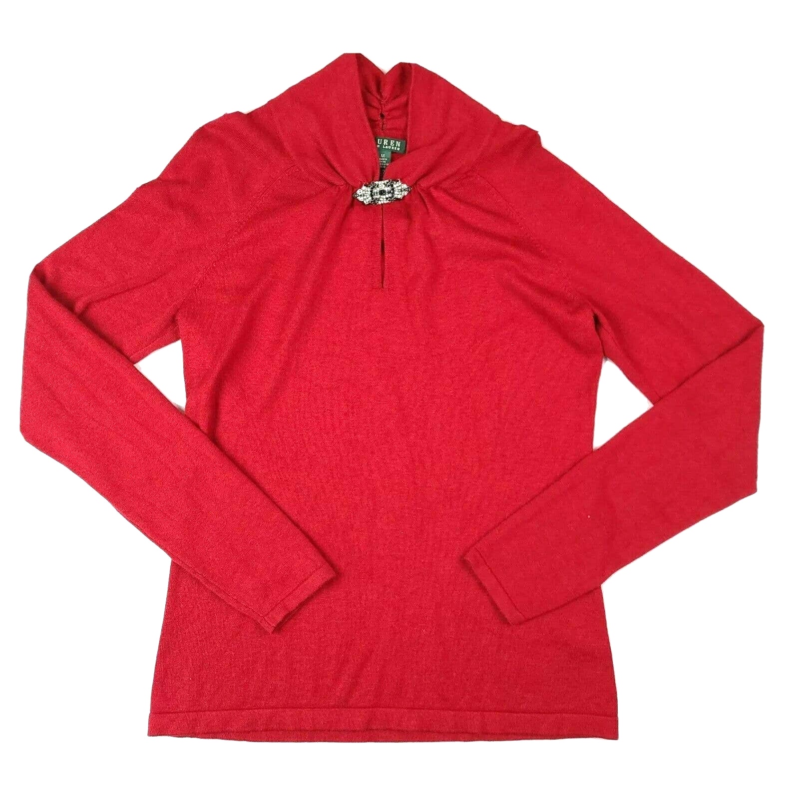Lauren Ralph Lauren Sweater Medium Silk Blend Red Long Sleeve Pullover