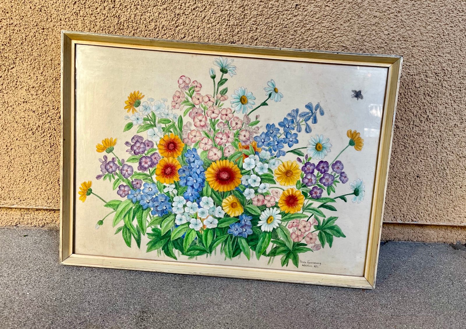 Vintage 1951s flower painting 15/21 inches