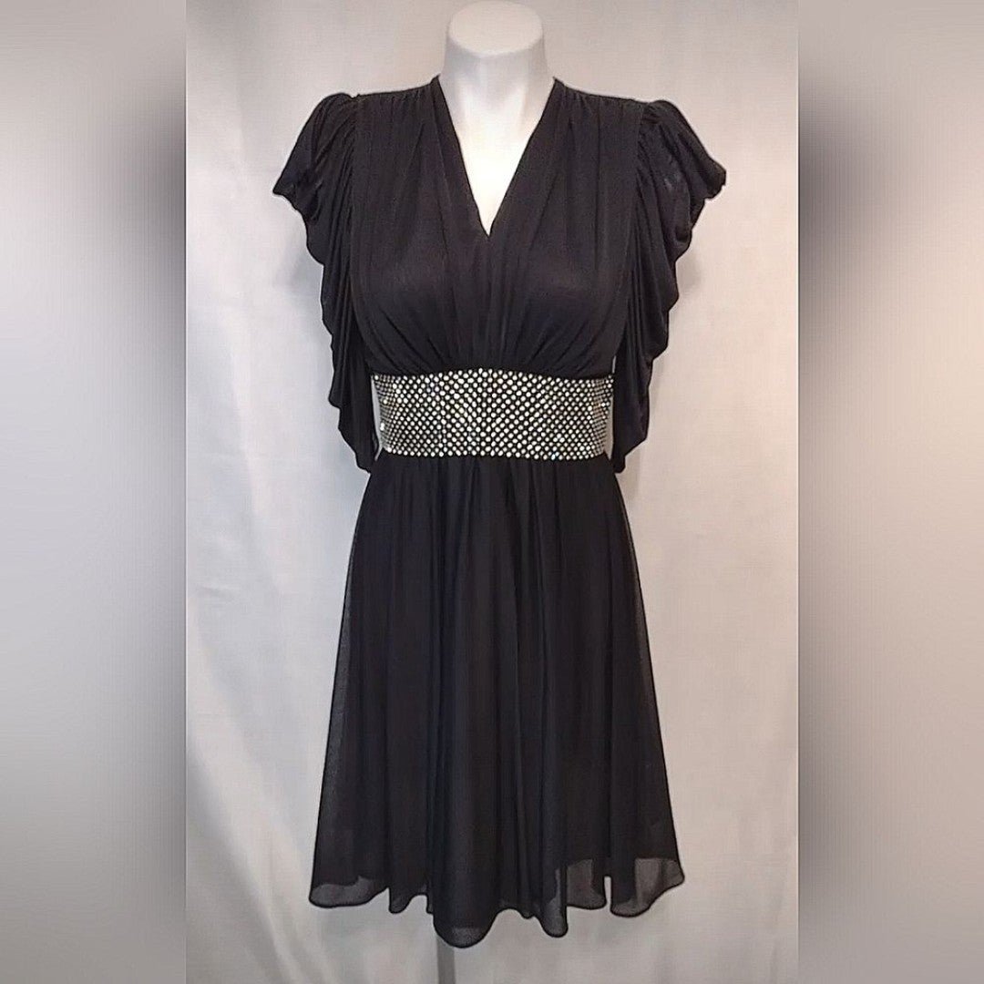 Vintage JoEd Sophisticates 80s Ruched Sleeves Black Chiffon Cocktail Dress Small
