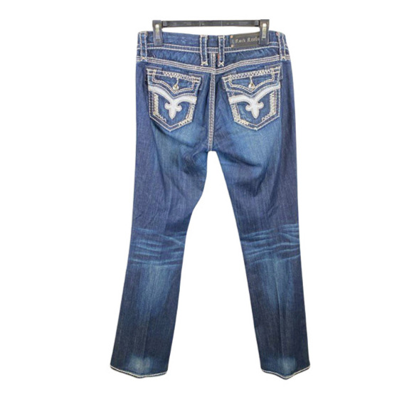 Women's Rock Revival Blue Easy Boot Stretch Denim Straight Leg Jeans Size 28