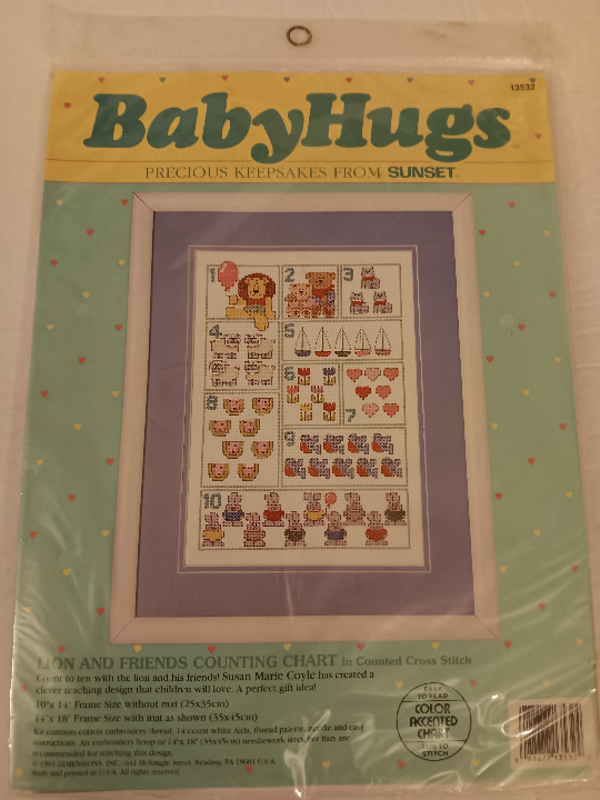 Dimensions Baby Hugs From Sunset Lion & Friends Counting Chart Cross Stitch Kit