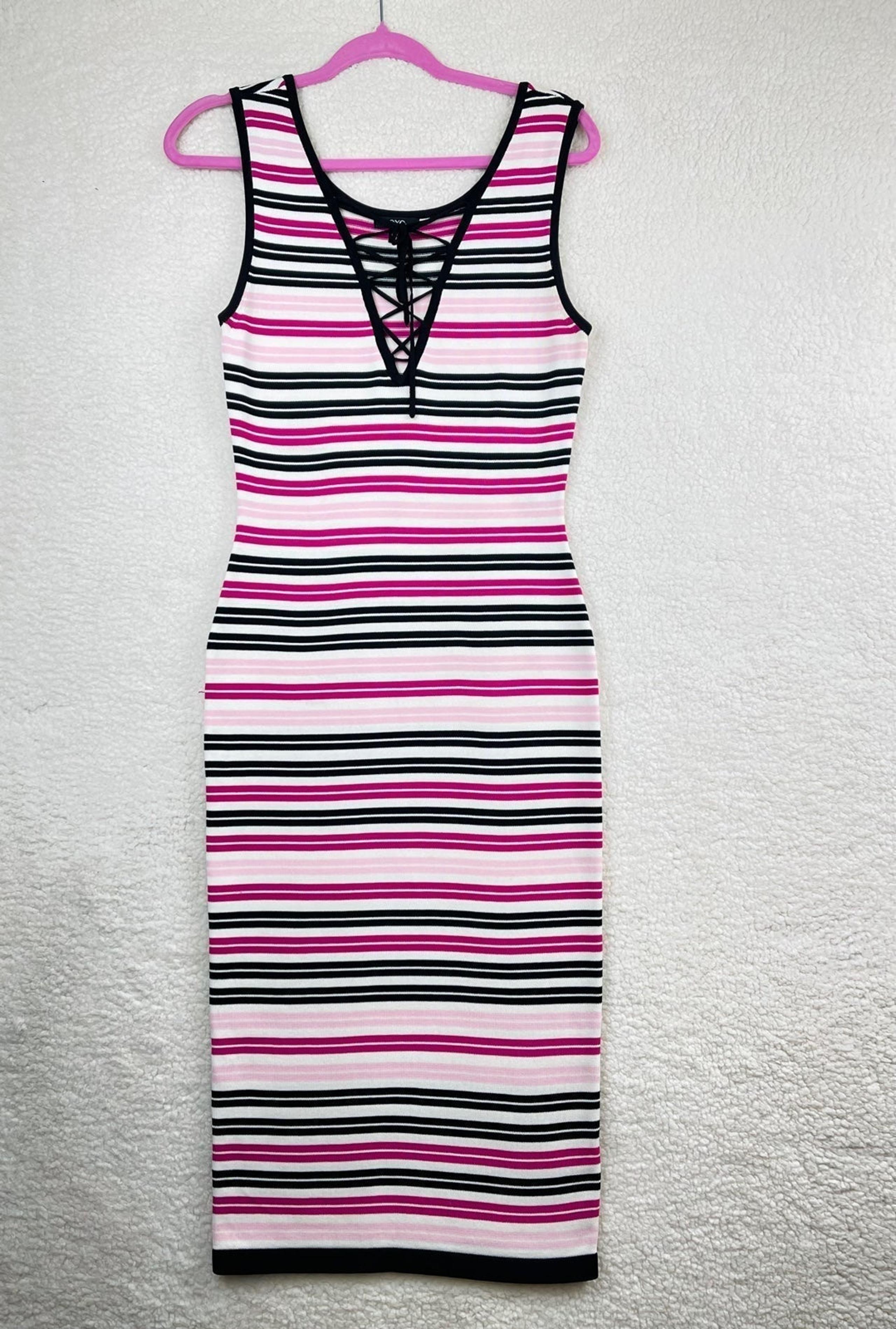 XOXO Pink Black Striped Tank Bodycon Maxi Dress Size M