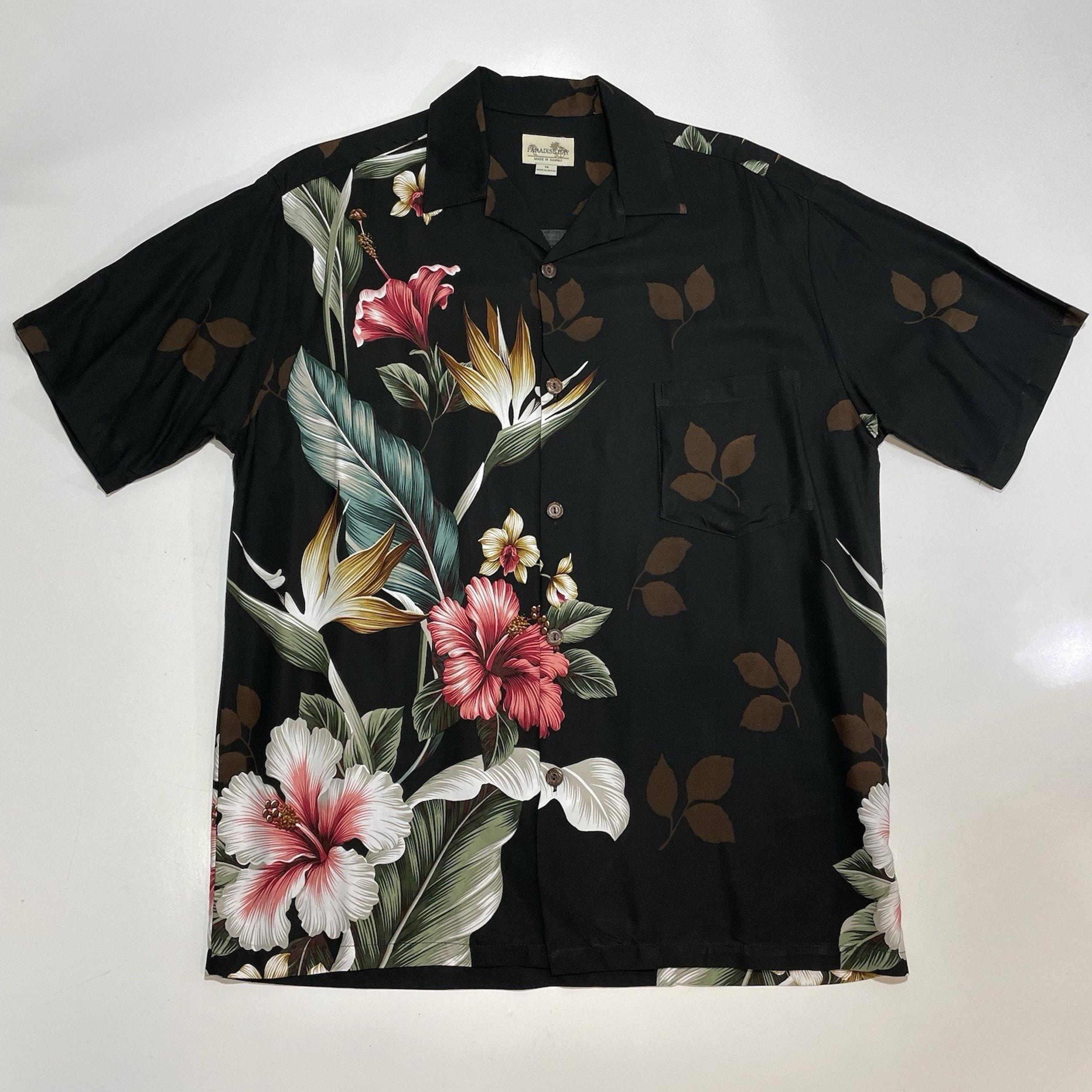 Paradise Bay Hawaiian Aloha Shirt Men’s M Hibiscus Cotton Black Made in Hawaii