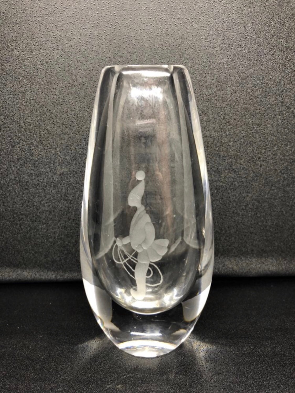 Kosta Boda Signed Clear Glass Etched Girl Jumping Rope Vase
