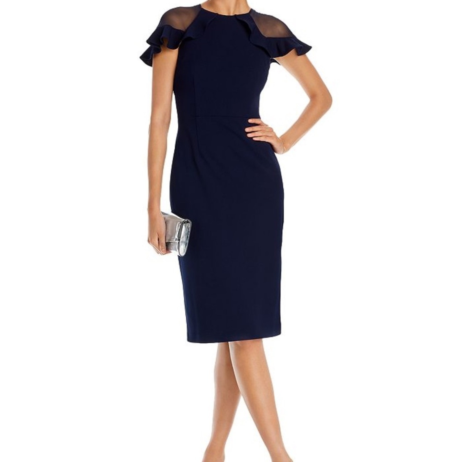 Eliza J NWT sz 6 navy sheath midi cocktail‎ dress with flutter sleeves