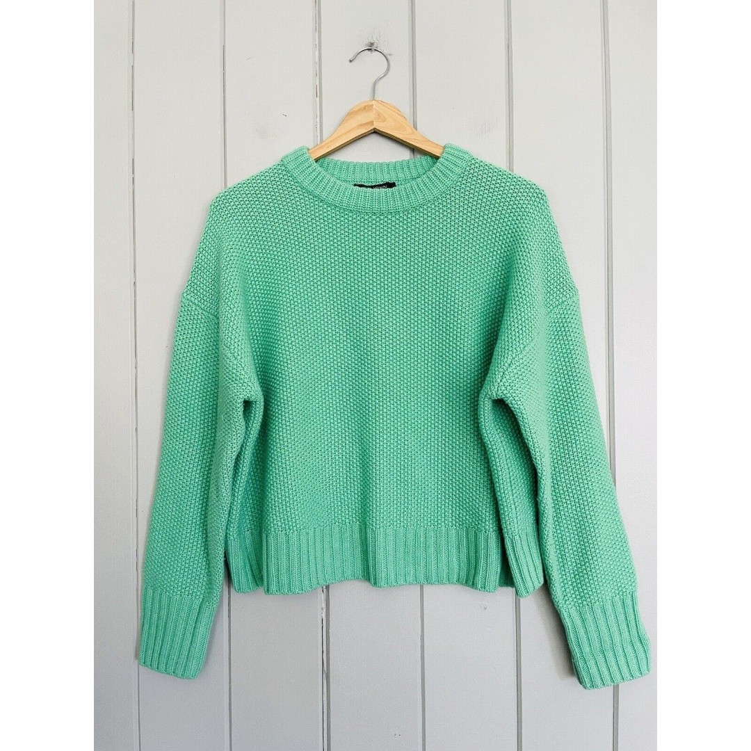 St. John Cashmere Sweater M Medium Bright Green Seed Stitch Crew Neck Boxy