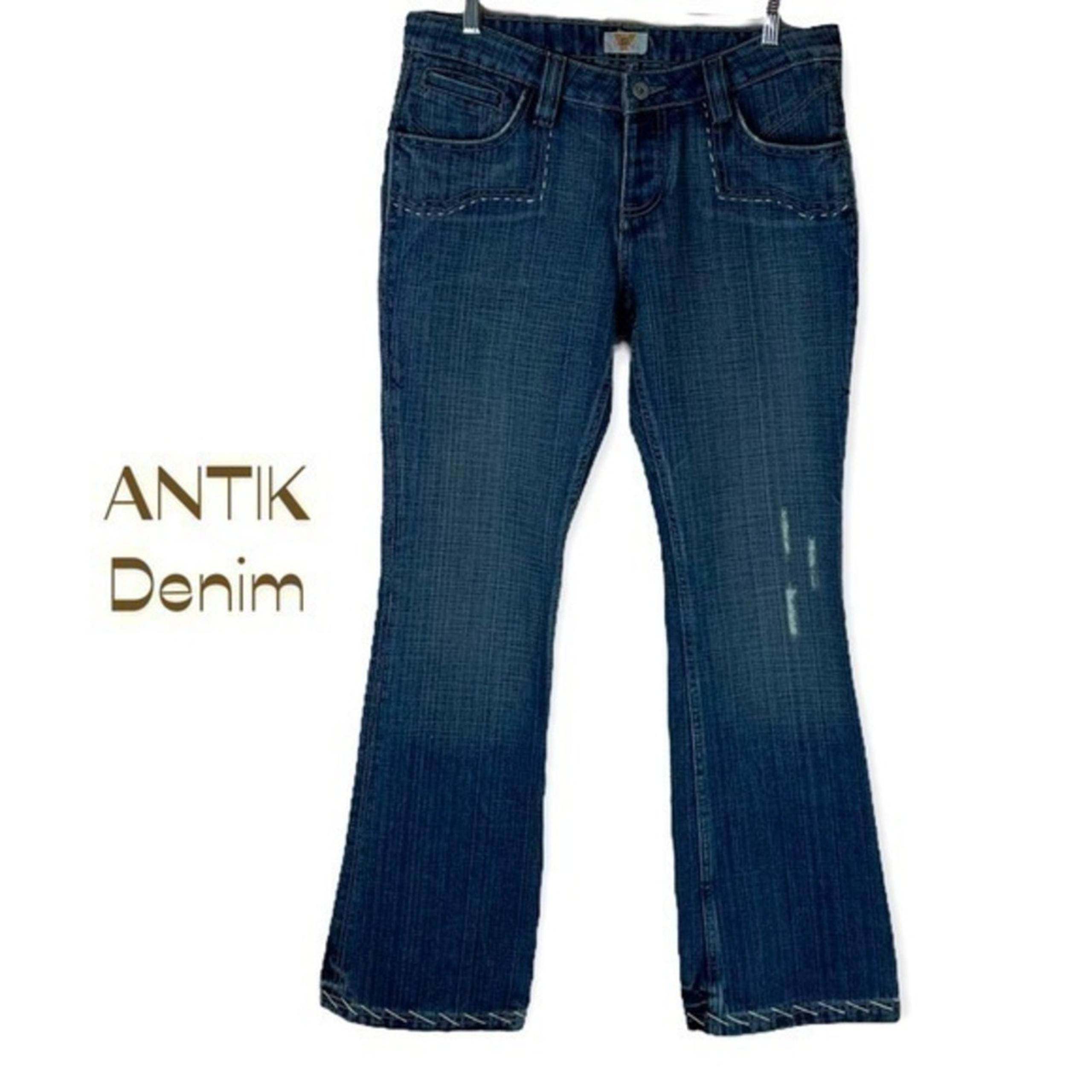 Antik Denim High Rise Factory Distressed Embroidered Flare Jeans Size 31