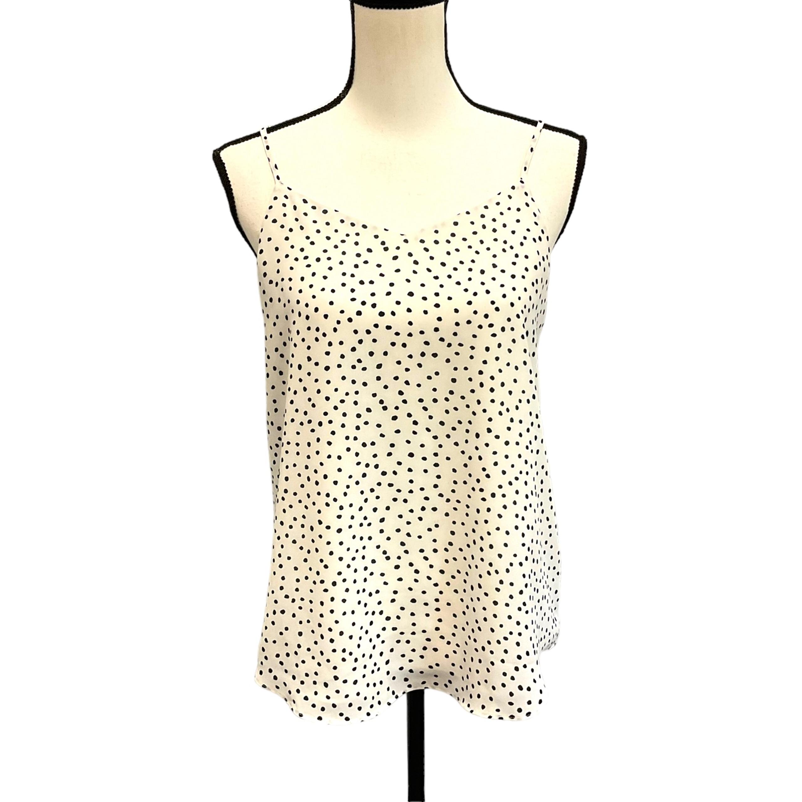 Pink Rose Womens Juniors Cami Tank Top Sz Small White Black Polka Dot