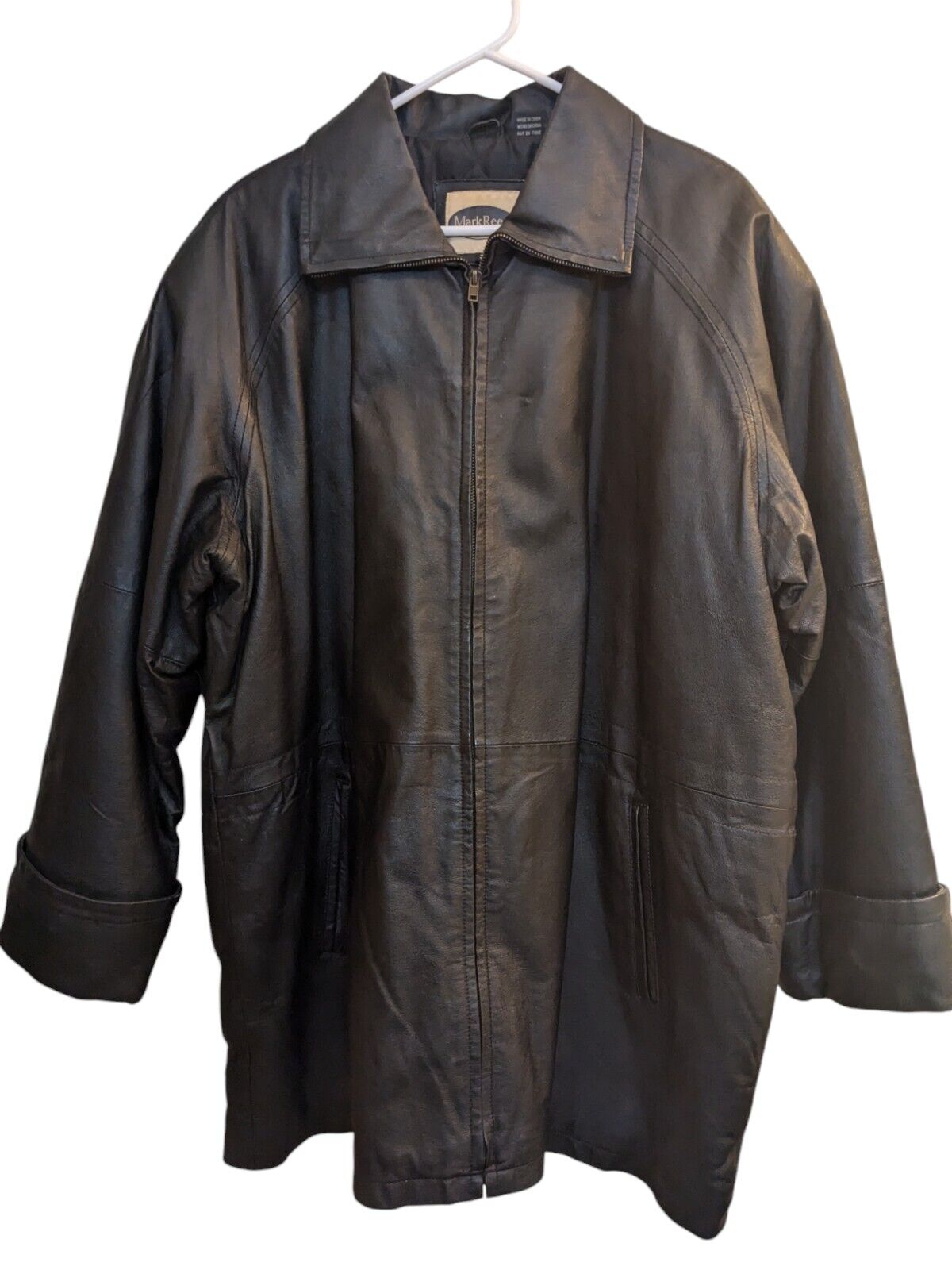 Mark Reed Black Leather Heavy Jacket Coat Quilted Interior Women's Size 3X