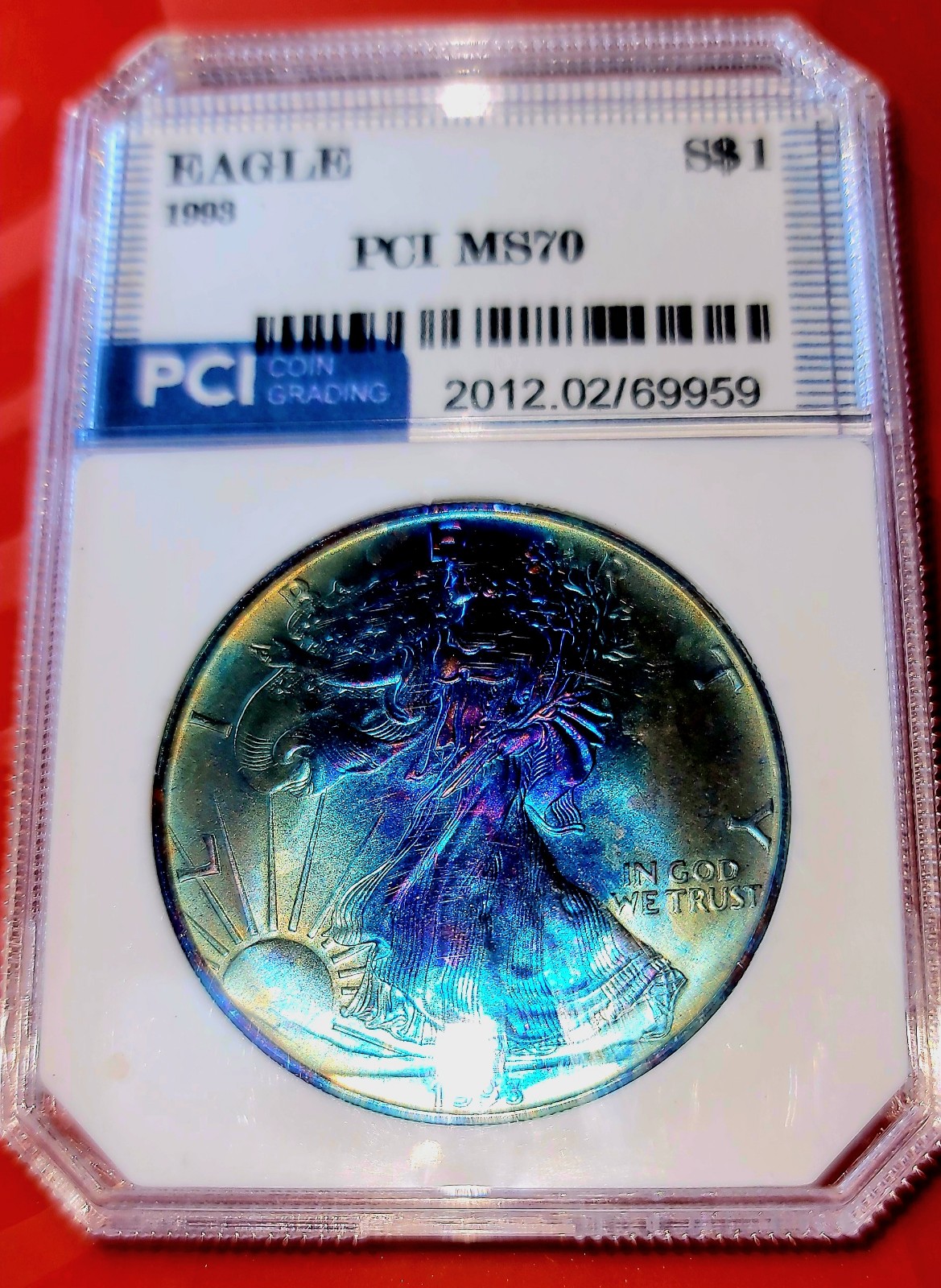 1993 American Silver Eagle MS-70 Color Toned
