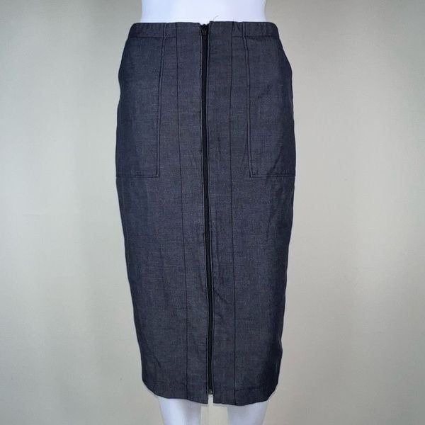 Halogen Stretch Denim Full Zip Front Plaque Pocket Skirt