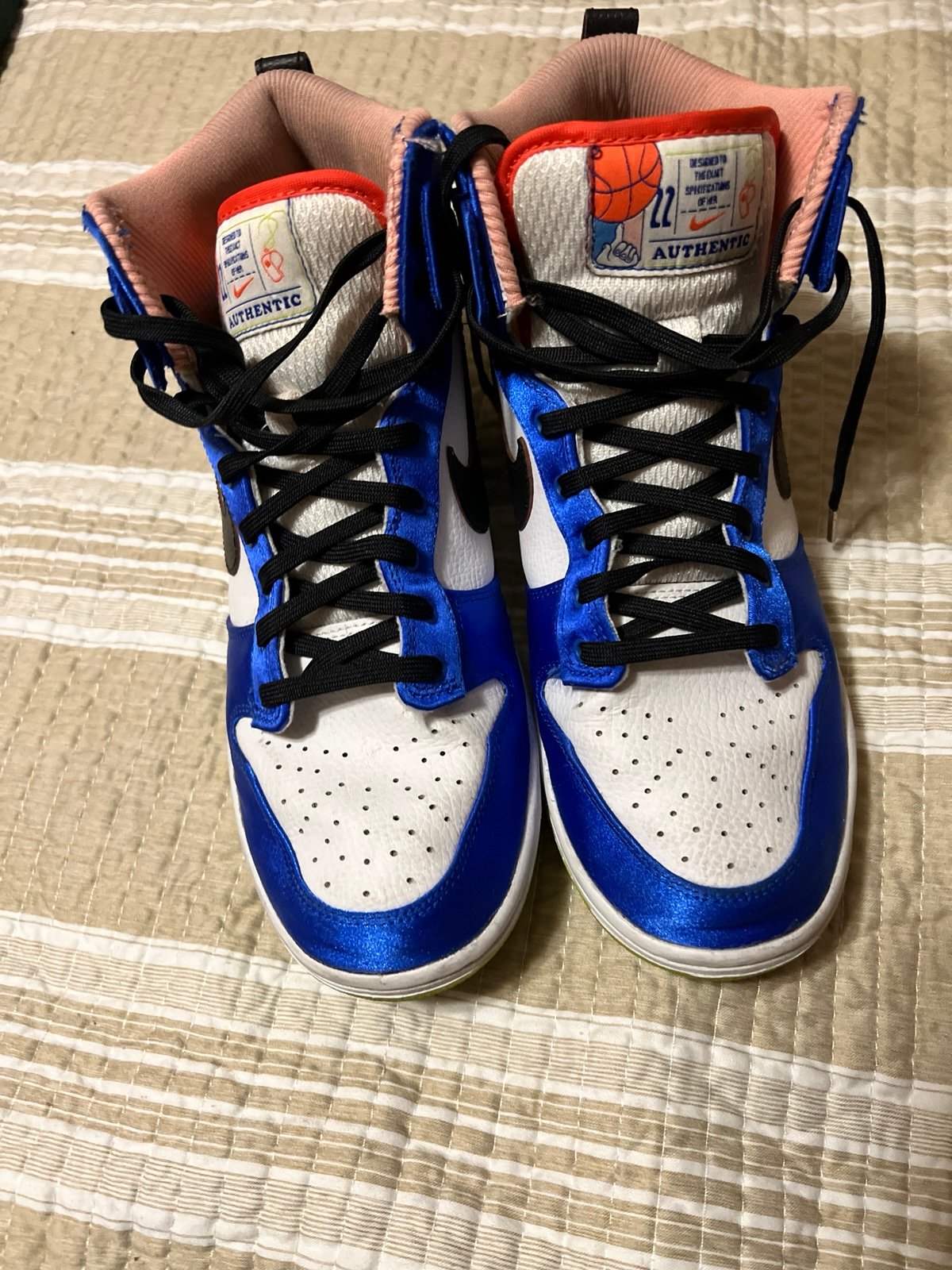 Nike Womens Dunk High White Black Racer Blue (Satin) Size 9.5 DV2185-100