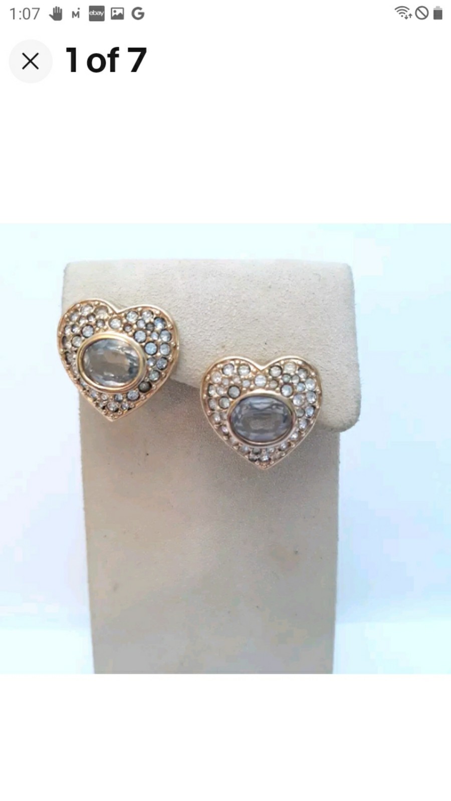 Vintage Swaroski Crystal Heart Earrings Clear Gold Tone Pierced Signed SAL