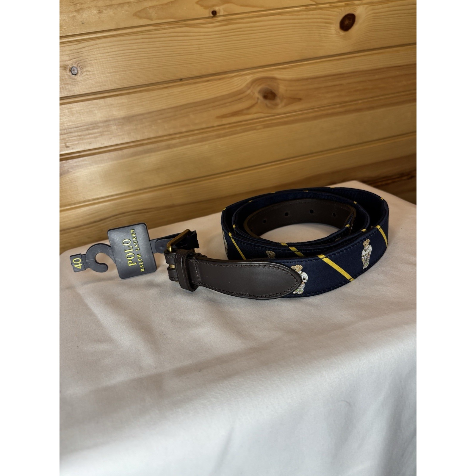 Polo Ralph Lauren Polo Bear Adjustable Belt Striped Navy Blue Preppy Size 40 NWT
