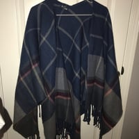 VINCE Milled Fringe Trim Merino Wool Wrap Fringed Scarf Shawl In Black MSRP $195