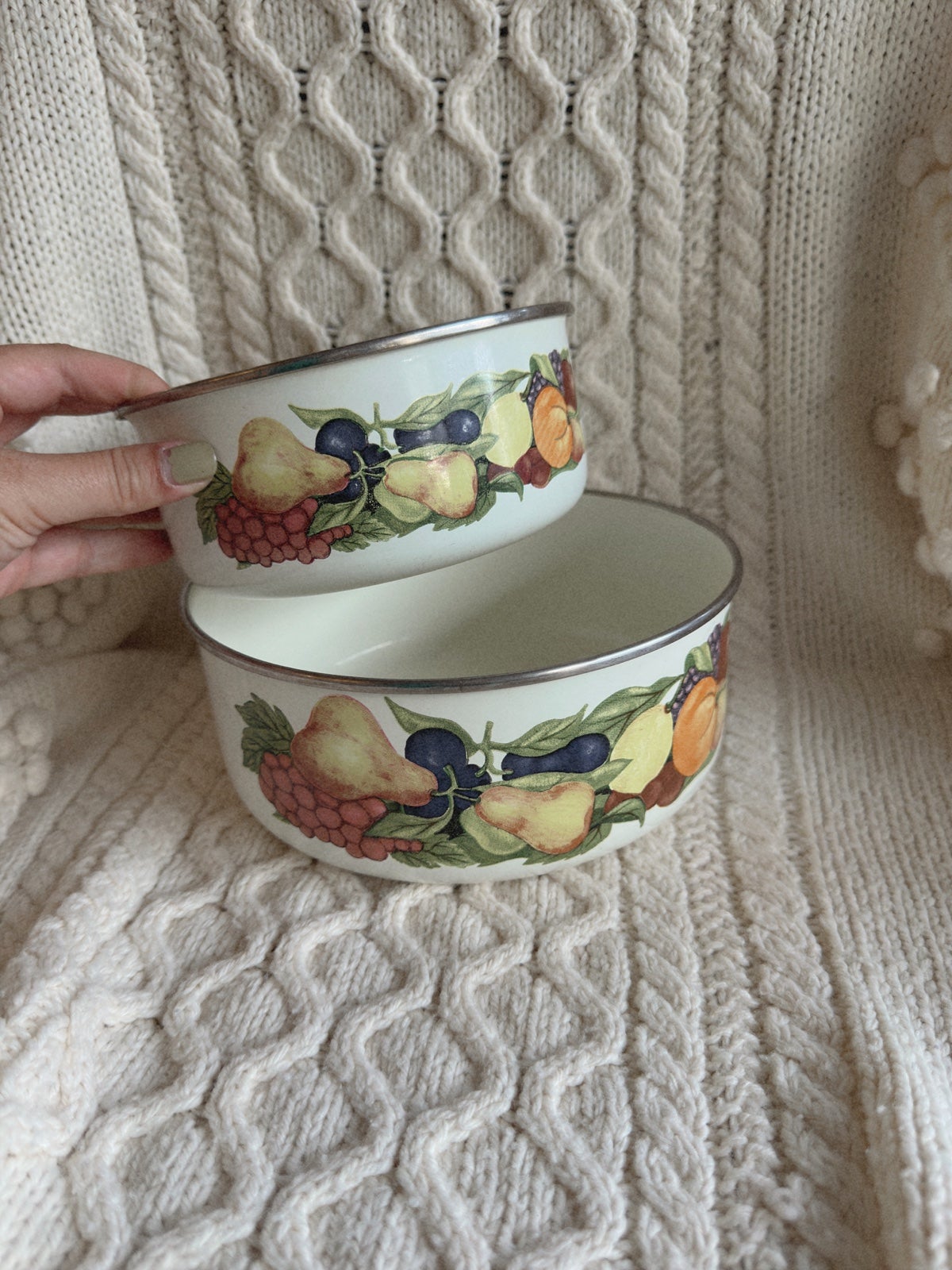 Vintage Enamel Fruit Bowls 2pc Set