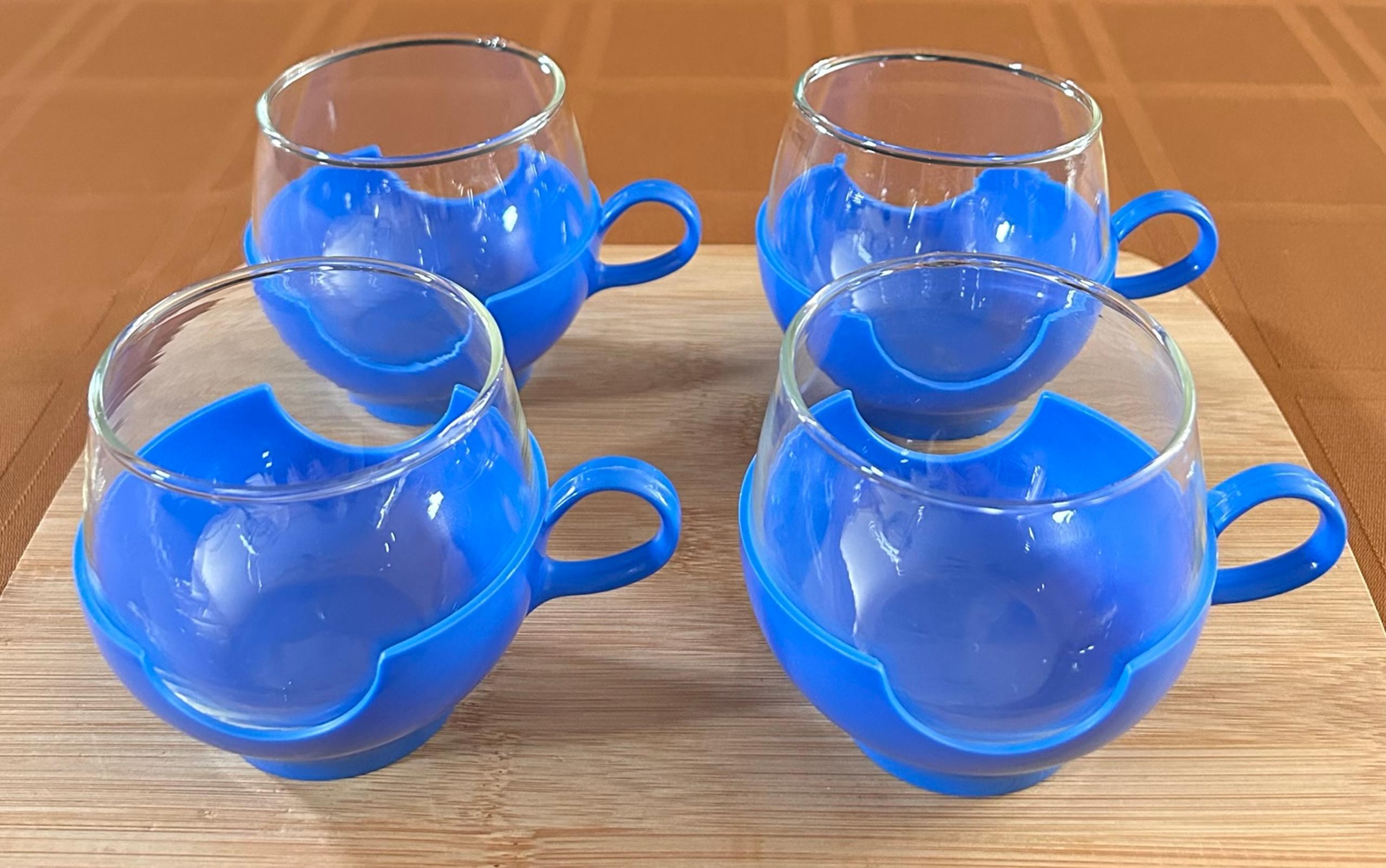 HARD TO FIND Vintage Set of Pyrex "Roly Poly" Glasses with Blue Holders