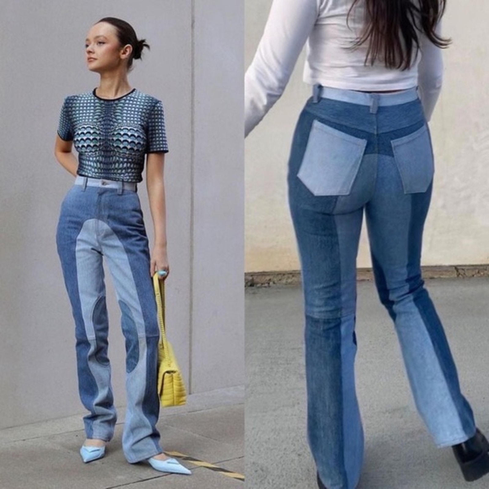 NEW EB Denim Kendall Riding Jeans (Sz L) Straight Leg Color Block Patchwork