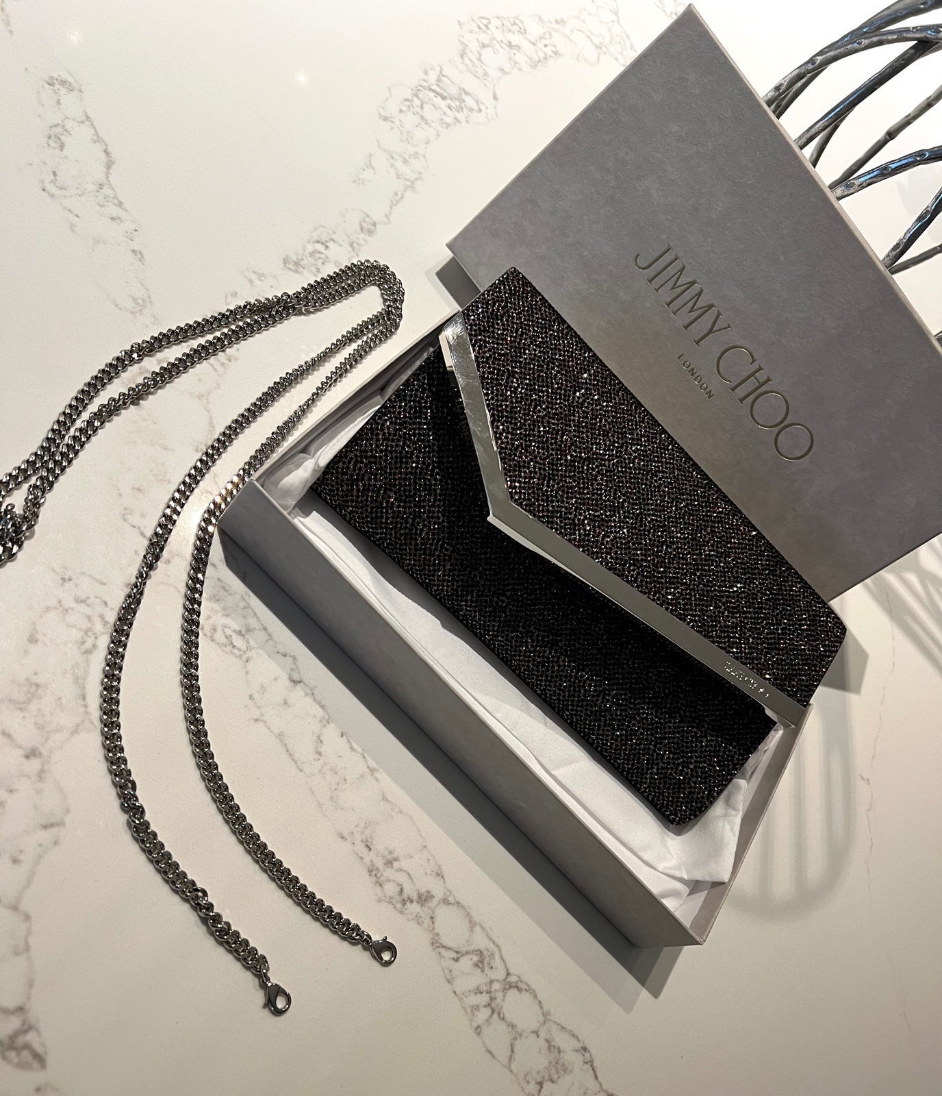 NEW with tags attached Jimmy Choo Emmie clutch w/chain