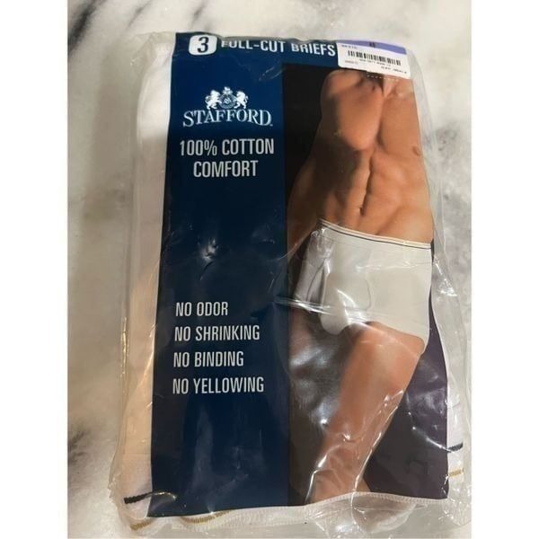 New Vintage Stafford JC Penney 3 Pack Men's Size 48 Full-Cut Briefs 100% Cotton