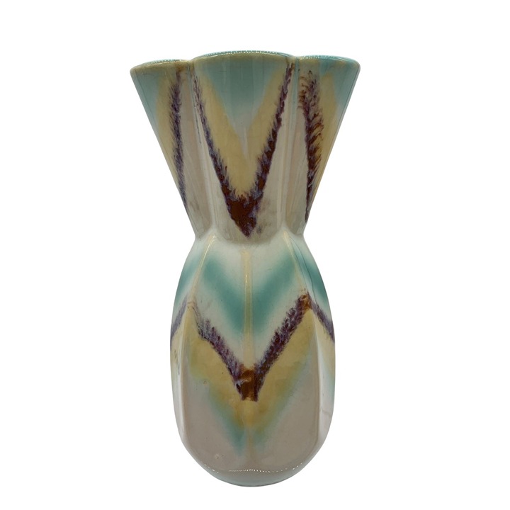 Retro Chevroned Bud Vase Gossy Ceramic Boho