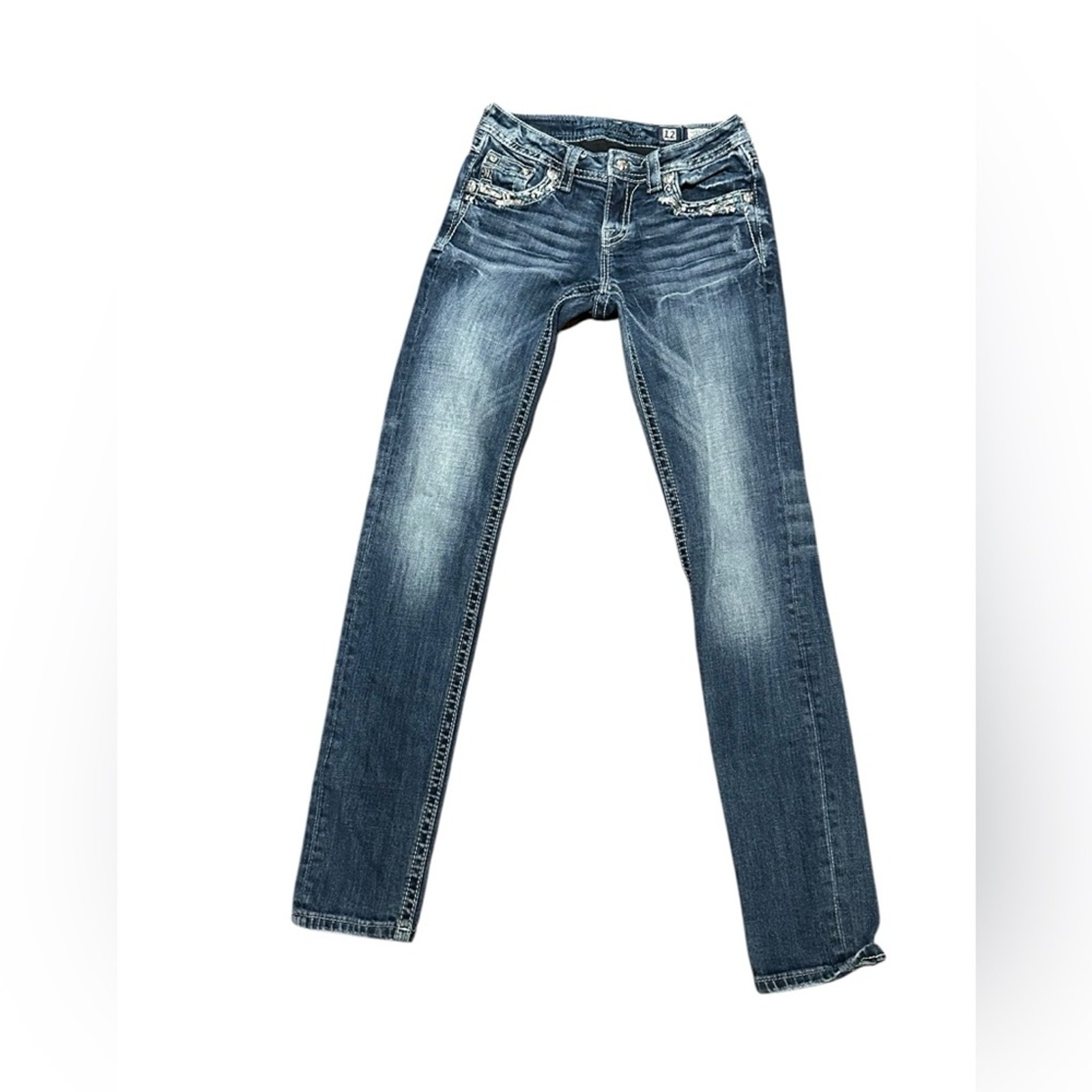 Miss Me Girls Size 12 Embellished Cuffed Skinny Blue Jeans