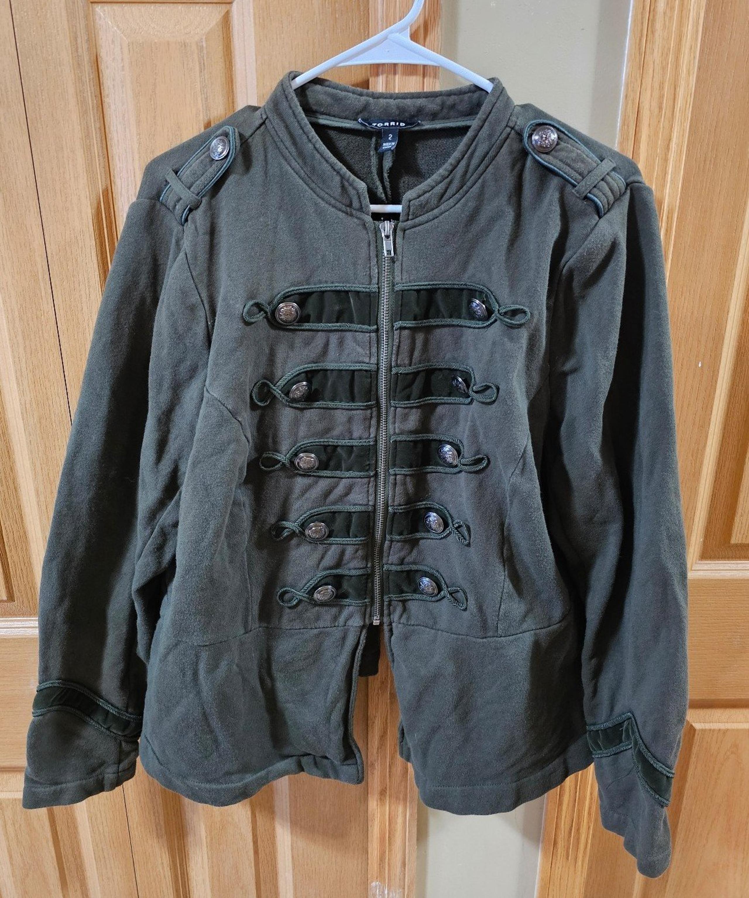 Torrid Military Jacket Stretch Twill Peplum Embellished green Women's Size 2x