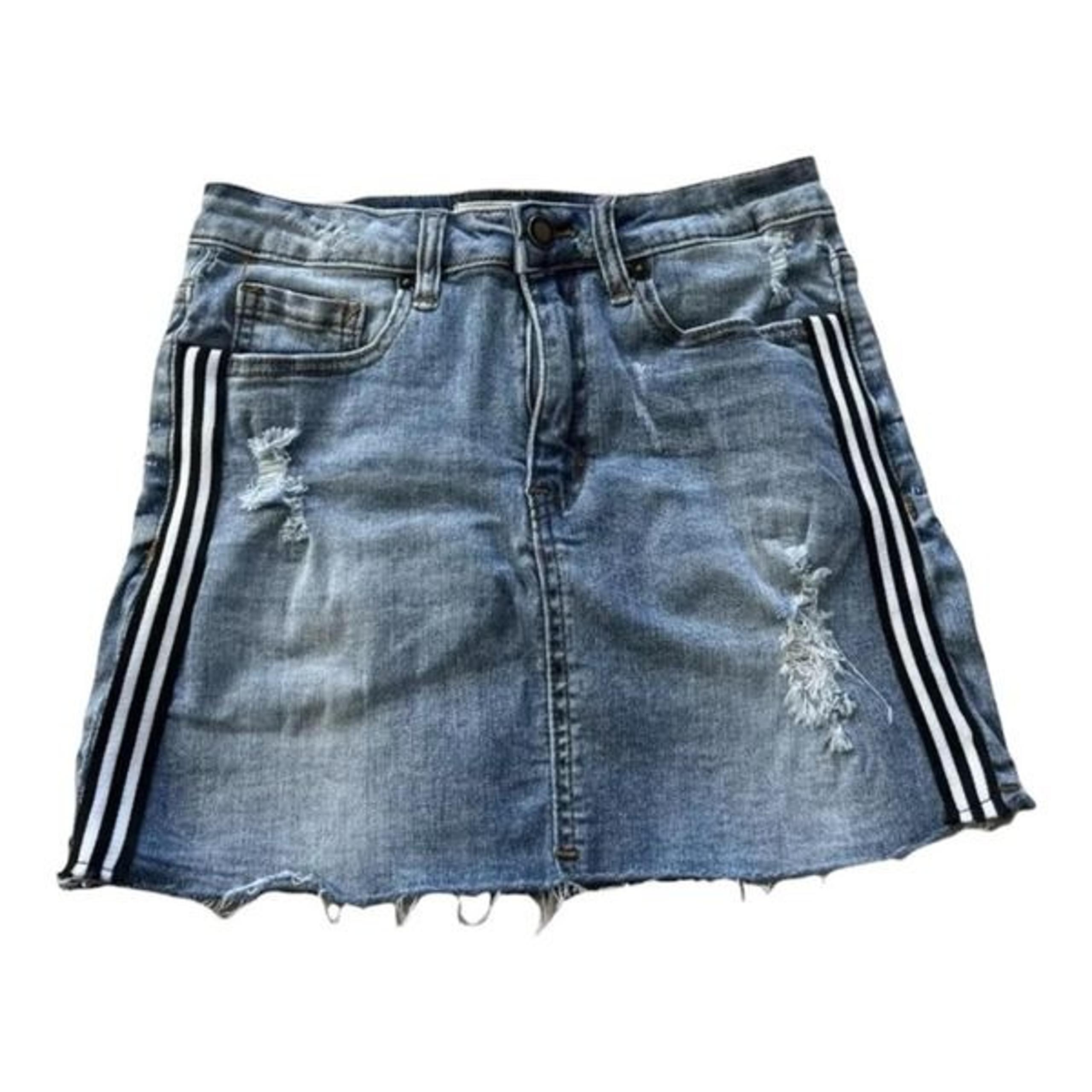 Angel Kiss Women Juniors Blue Distressed Raw Hem Denim Jeans Mini Skirt Size S