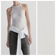 NWT. Massimo Dutti White Viscose Blend Knit Ribbed Halter Neck Top. Size S.