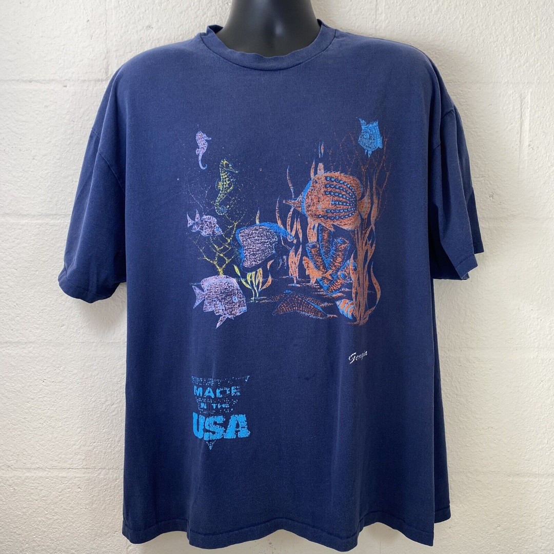 Vintage Single Stitch Georgia Fish Aquarium Made In USA Graphic Tee XXL