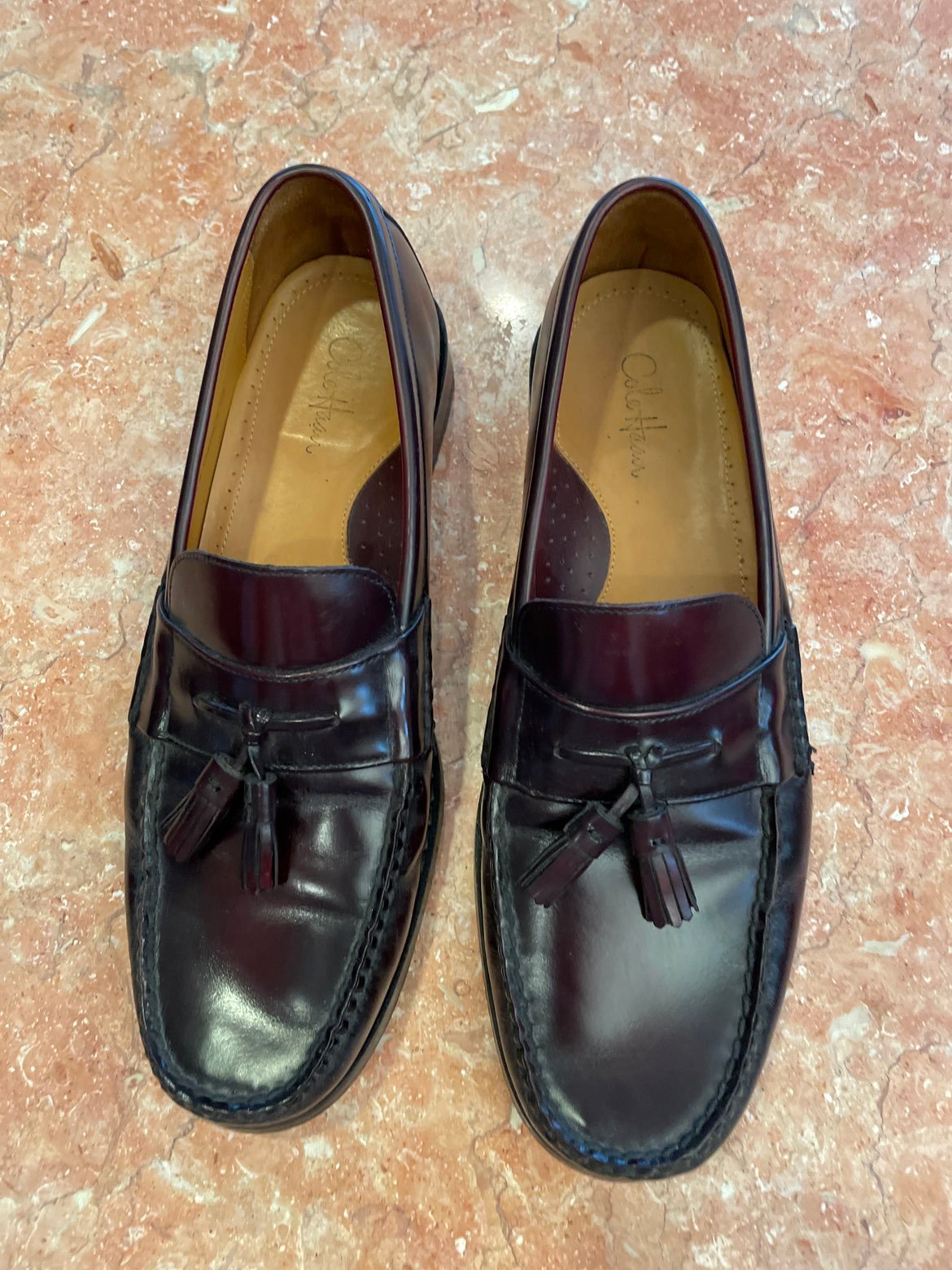 Cole Haan Burgundy slip on Leather loafers with tassels size 10