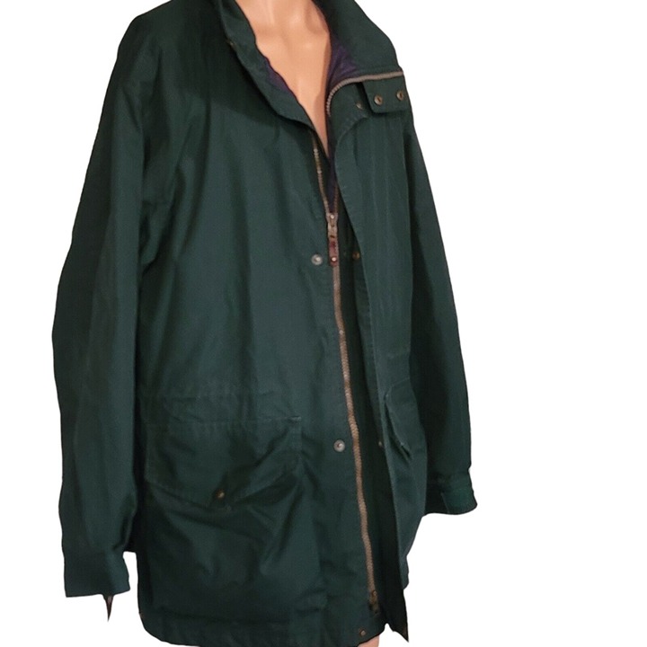Lands' End Full Zip Vintage Jacket Regular L 42-44Snap Flap Pockets Forest Green