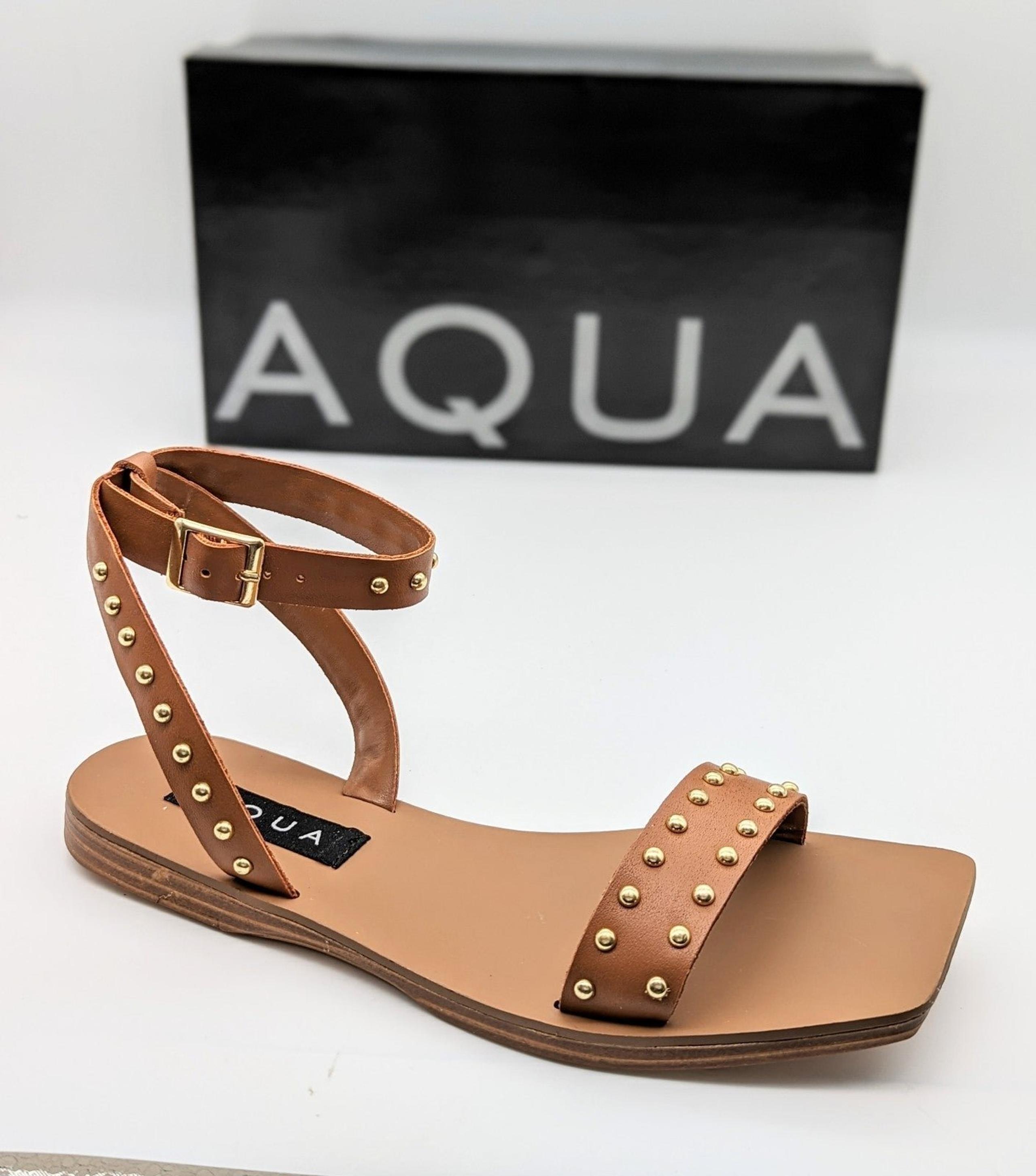 Aqua Sophy Women's Leather Square Toe Ankle Strap Size 6.5