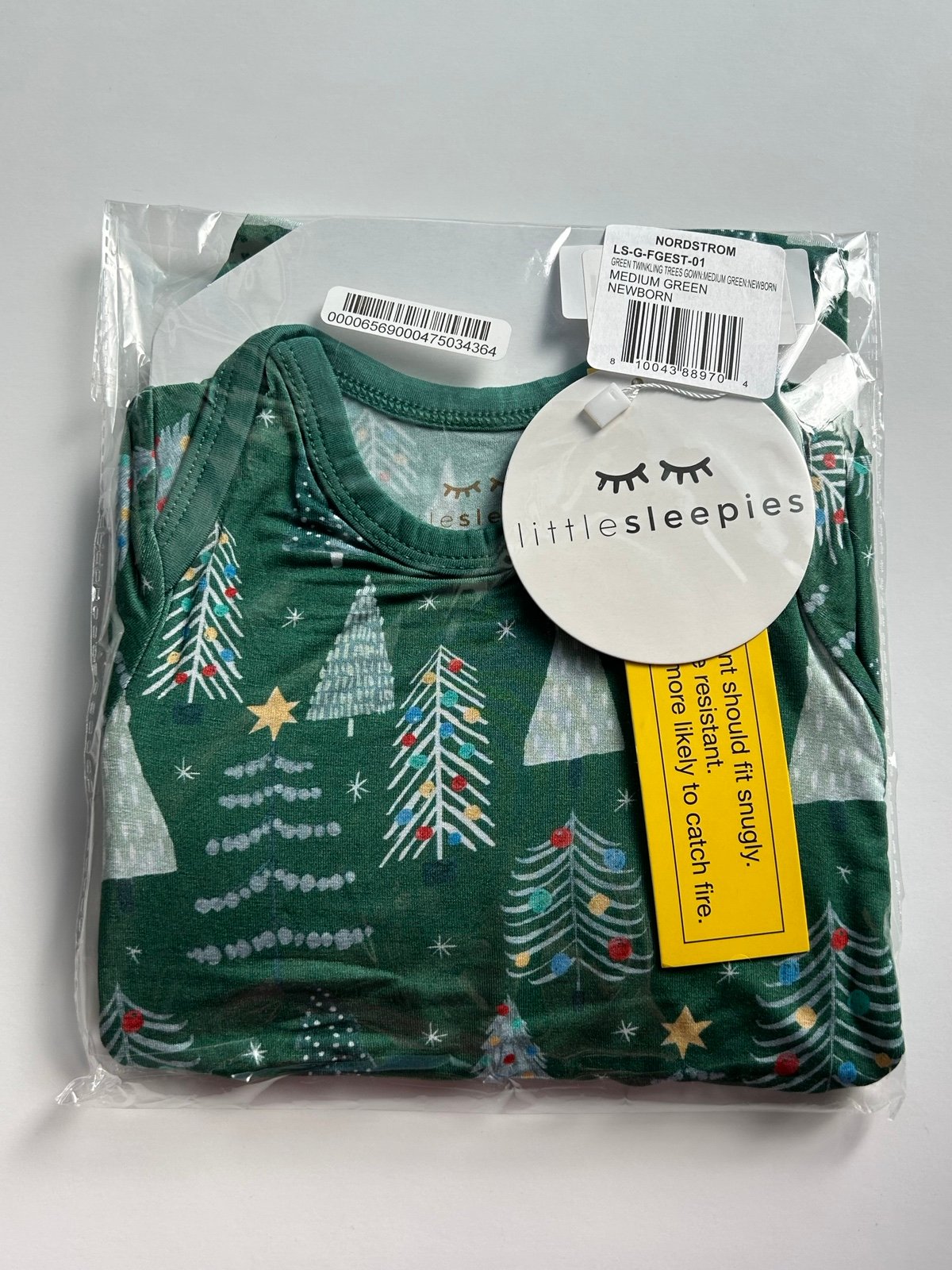 Little Sleepies Newborn Bamboo Knotted Gown Holiday Christmas Trees