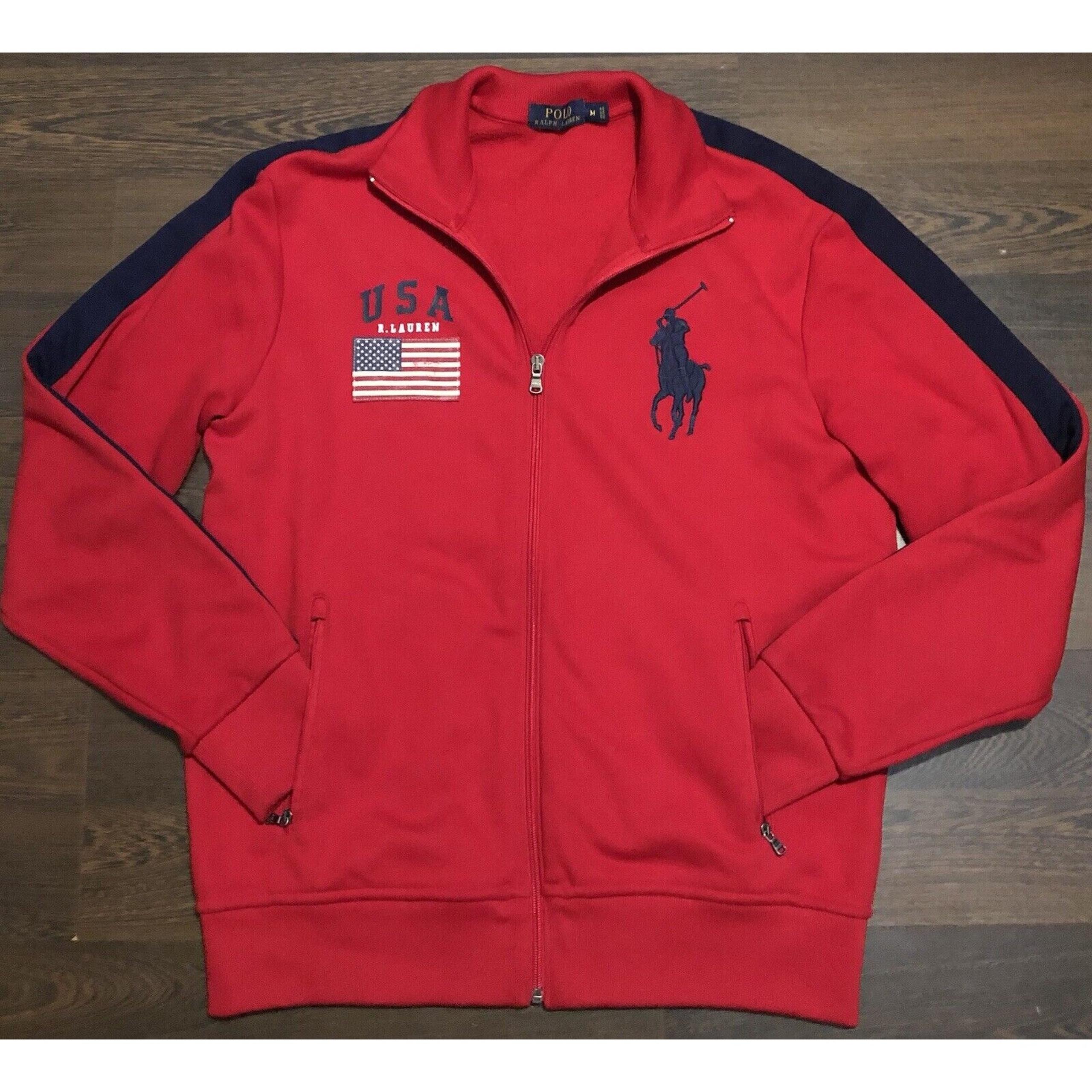 Polo Ralph Lauren Mens Red Full Zip USA Olympic Stadium Big Pony Track Jacket M