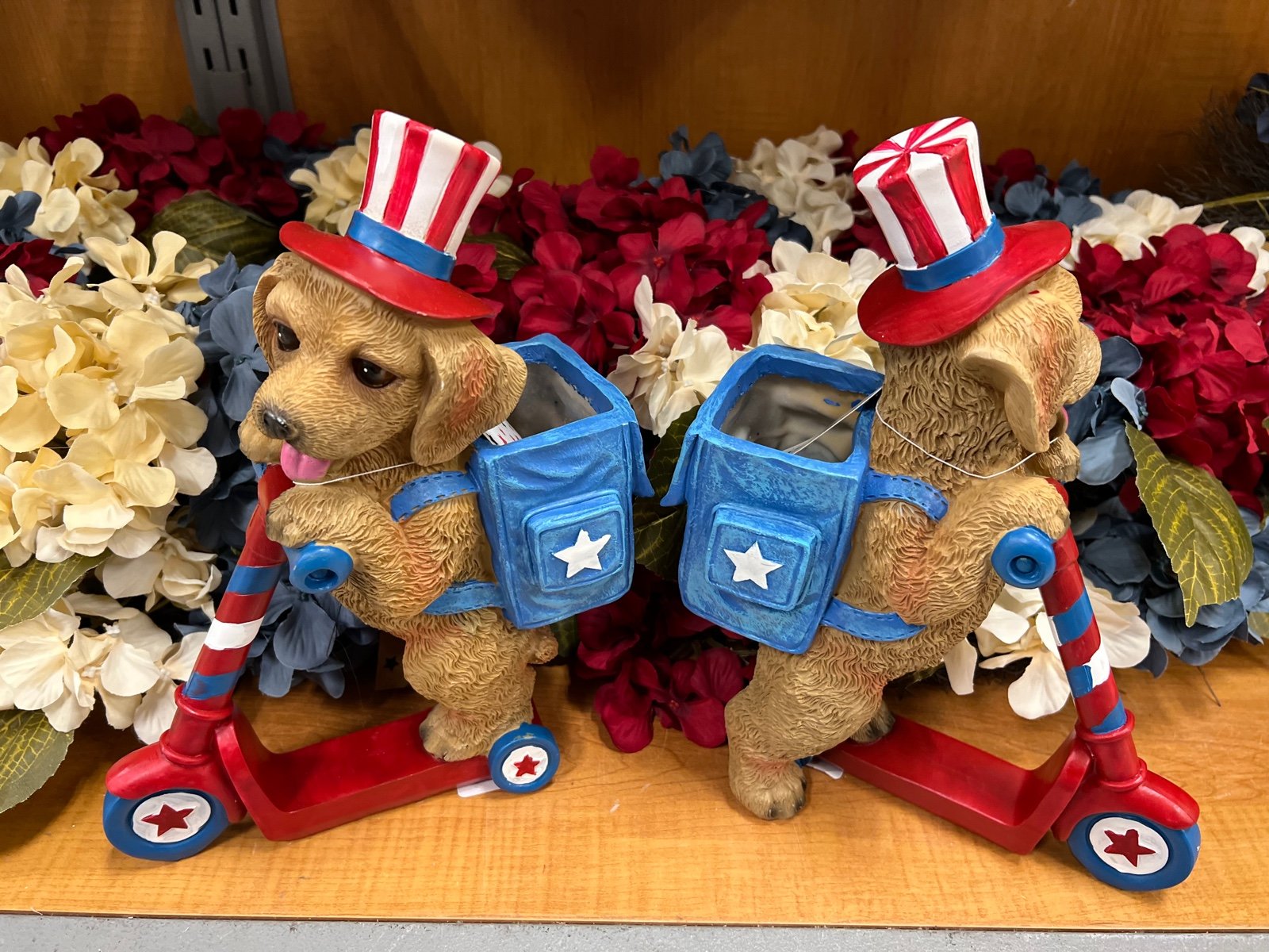 Patriotic dog on a scooter set of 2
